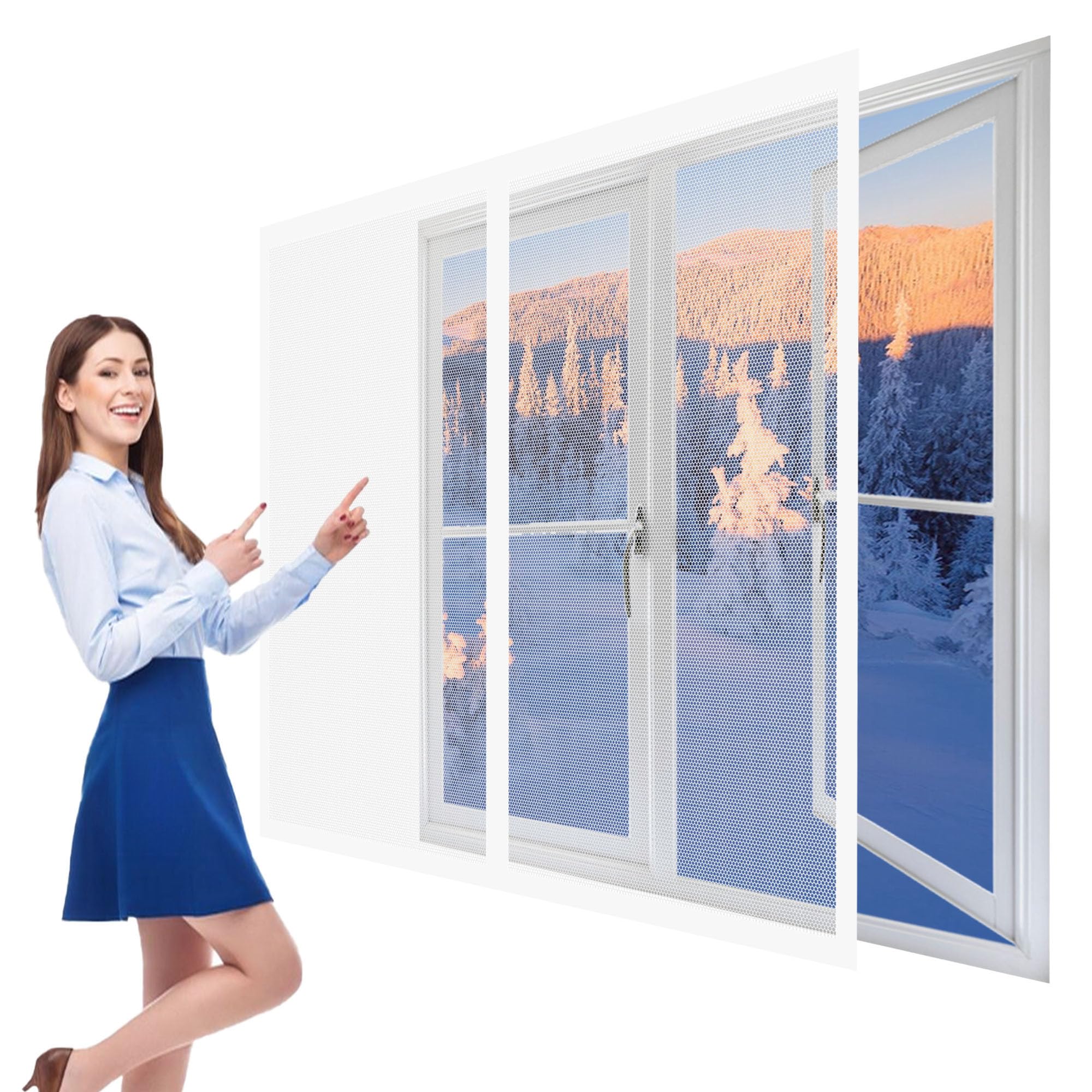 Fly Screens Windows 175 x 165 cm with Selfadhesive Fly Screen for Windows Easy Installation for Living Room Bedroom Offfice, White
