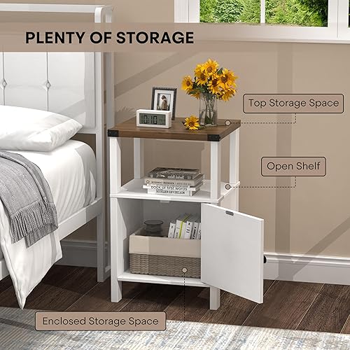 Miniatura 6 de Juego de 2 mesitas de noche de granja, mesa auxiliar para sofá con almacenamiento, mesita de noche de madera con puerta de granero para dormitorio,