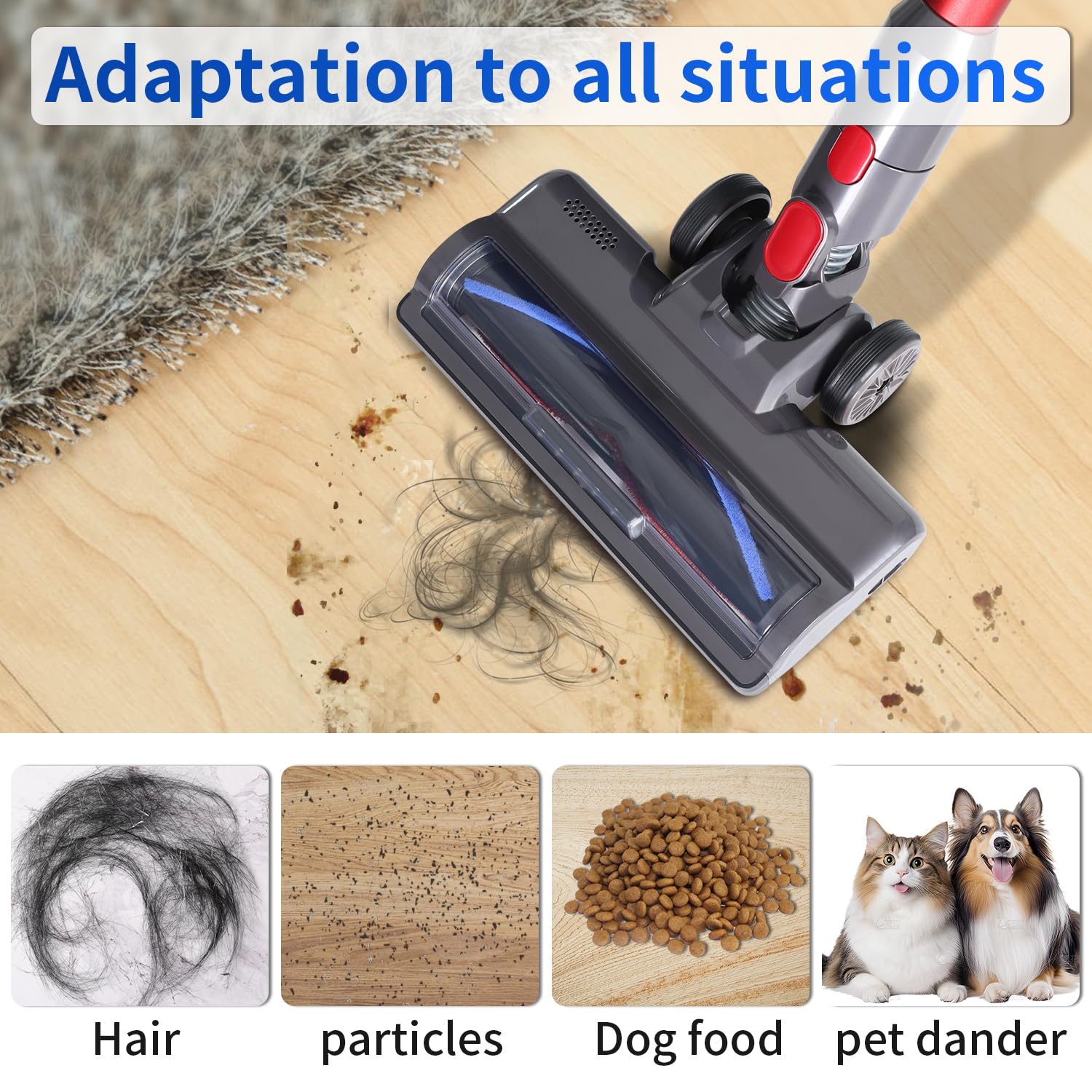 PHALIPIC Spazzola compatibile con aspirapolvere Dyson V7, V8, V10, V11, V15, spazzola per pavimenti con luci anteriori per pavimenti duri e tappeti, accessori, rotazione flessibile