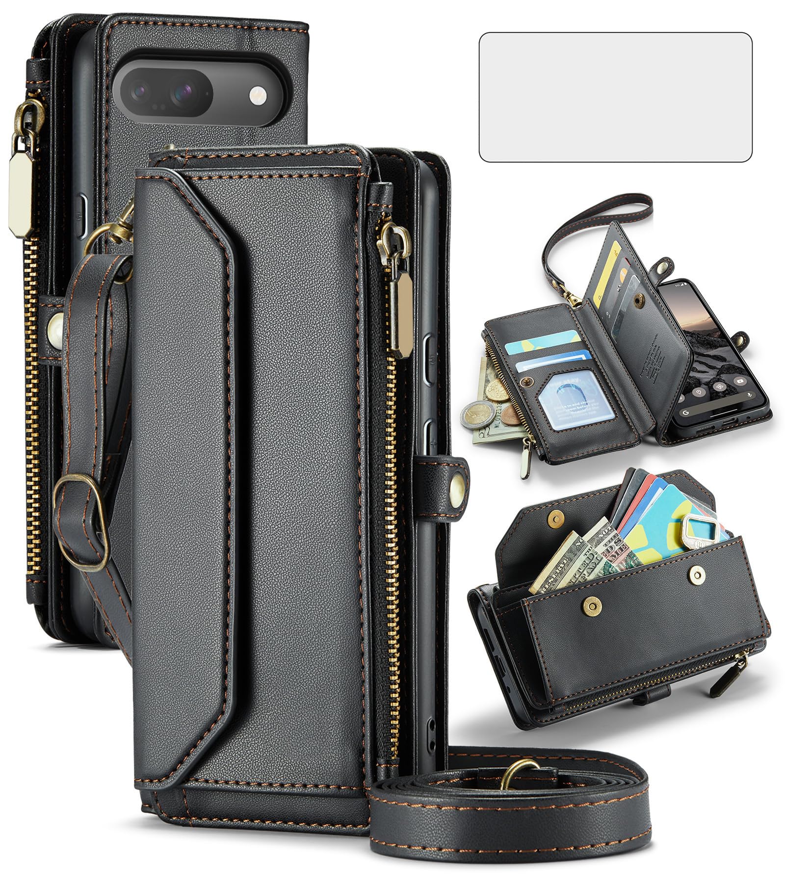 Étui portefeuille Google Pixel 9 Asuwish protection RFID verre trempé noir - 8