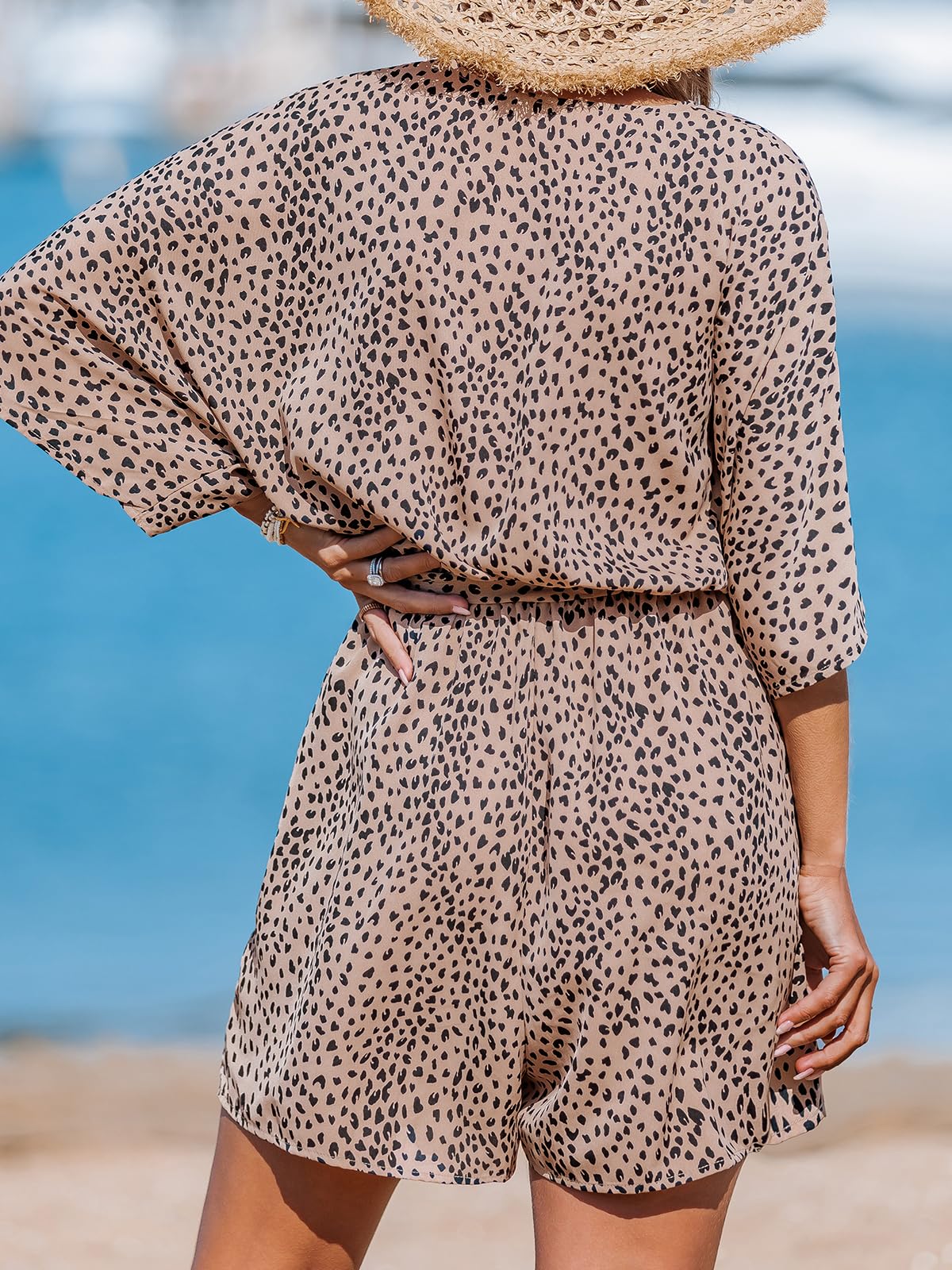 CUPSHE Été Femmes Ceinturé Rayé Romper Deep V Cou Dolman Manches Salopette Jambe Large Combinaisons
