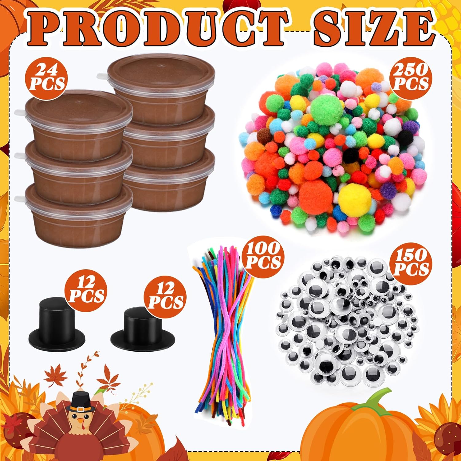 Shappy 24 Pack Thanksgiving Turkey DIY Craft Kits Fall DIY Turkey Air Dry Clay Modeling Autumn Indoor Decoration for Thanksgiving Fall Party Supplies