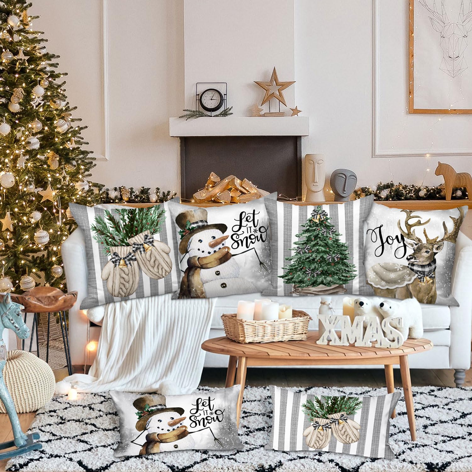 Lanpn Winter 45x45 Christmas Throw Pillow Covers Set of 4 - Image 3