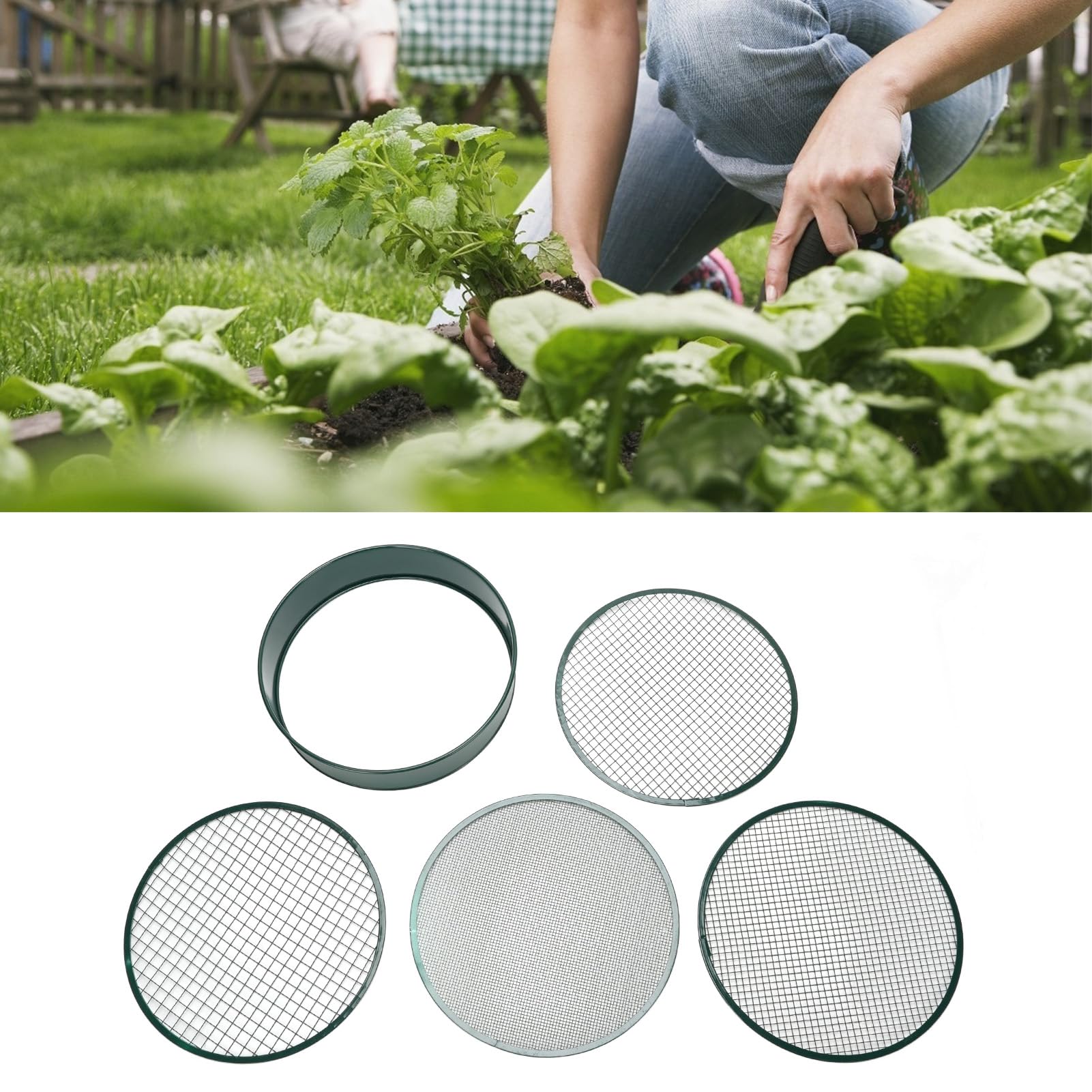Pyhodi Juego de Tamiz de Suelo, Tamiz de Suelo para Macetas de Jardín, Tamiz de Acertijo de Acero Inoxidable, Malla de Malla Fina Malla de Filtro Intercambiable 3 Mm 6 Mm 9 Mm 12 Mm