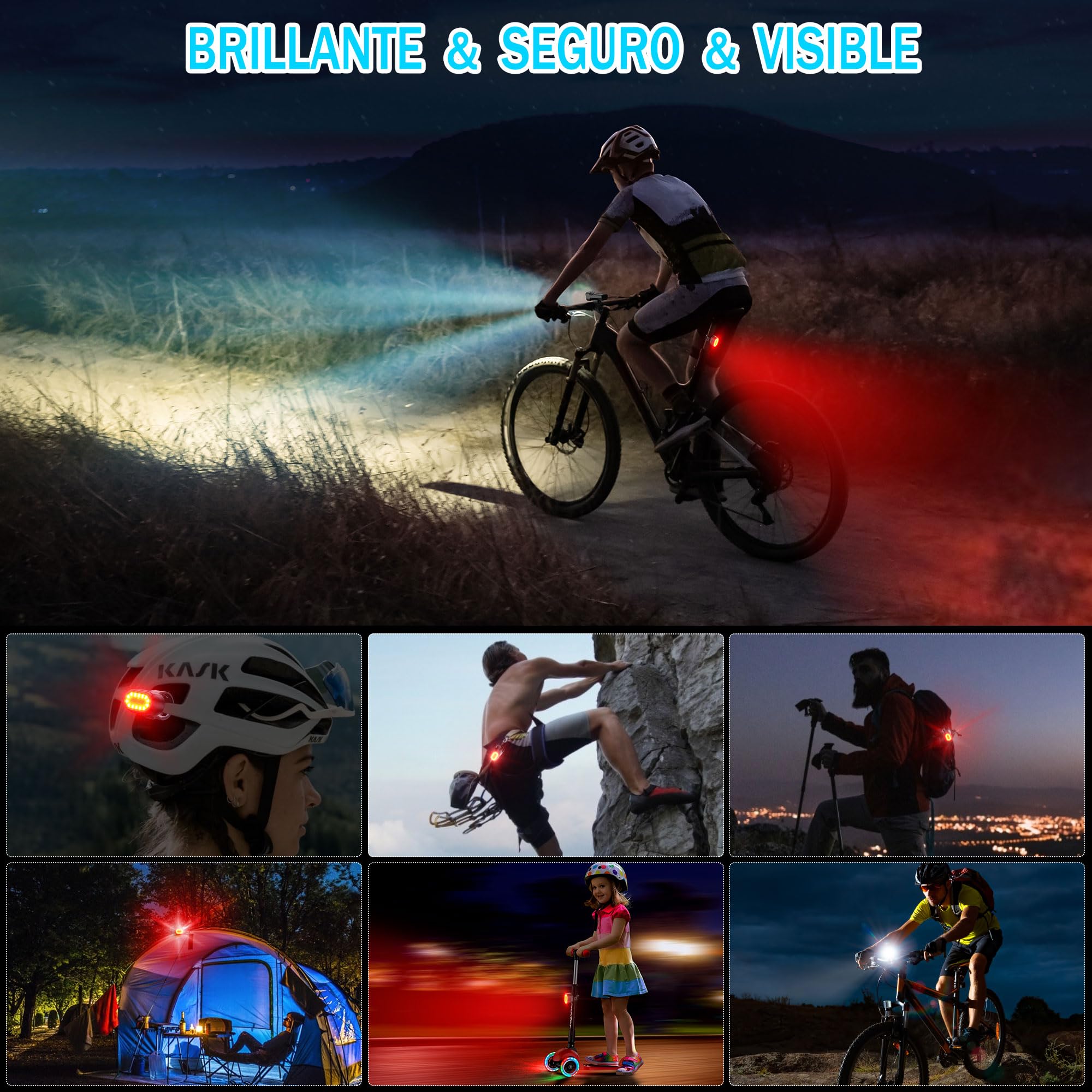 Kit Luci Per Bicicletta Ricaricabile USB DARKBEAM - 2 Fari LED E Luce Posteriore, Impermeabile IPX5 - Foto 2