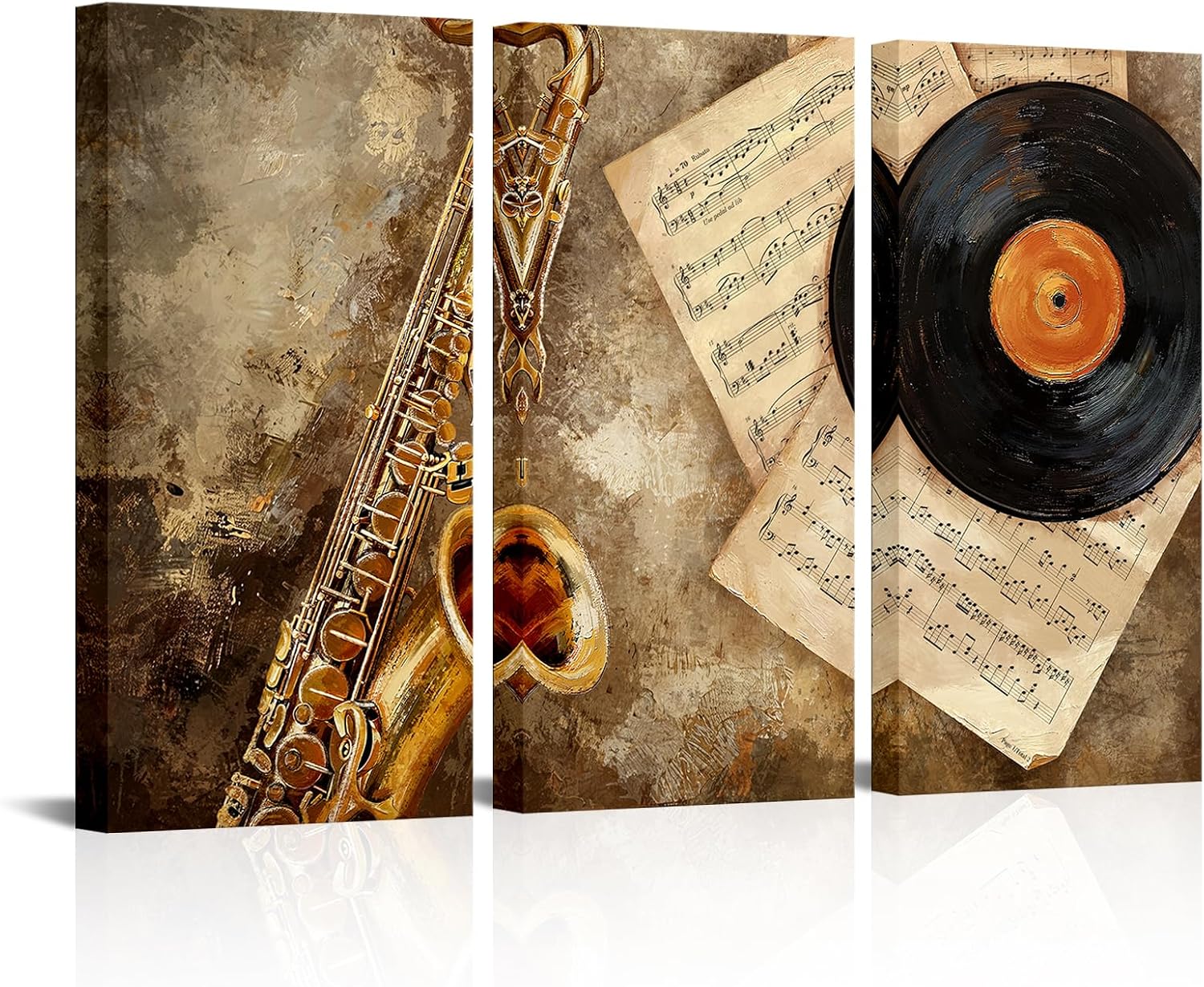 YeiLnm Vintage Jazz Music Wall Art Saxophone and Vinyl Record Retro Music Theme Canvas Print