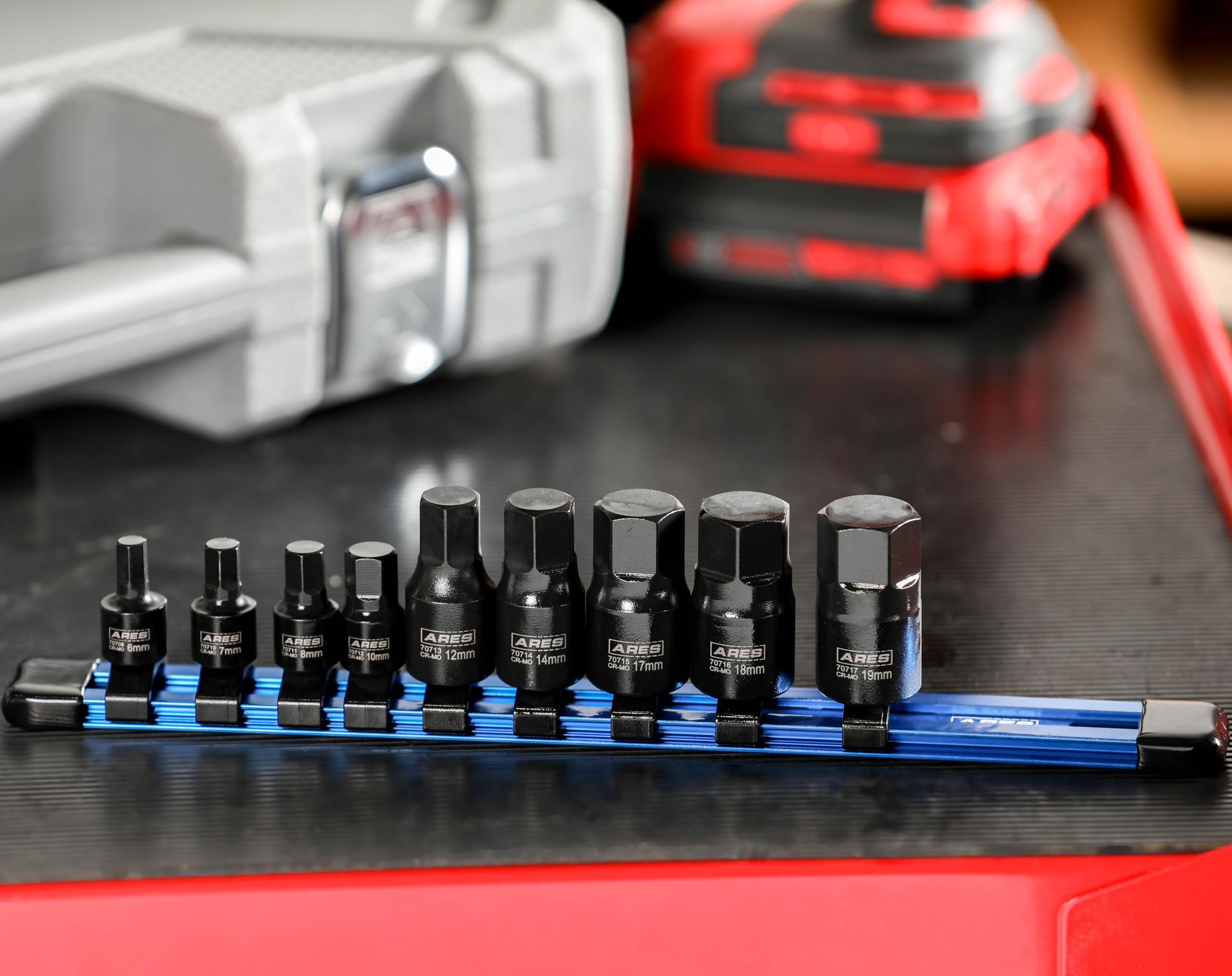 ARES 70497-9-Piece Metric Impact Hex Driver Set - Chrome Moly