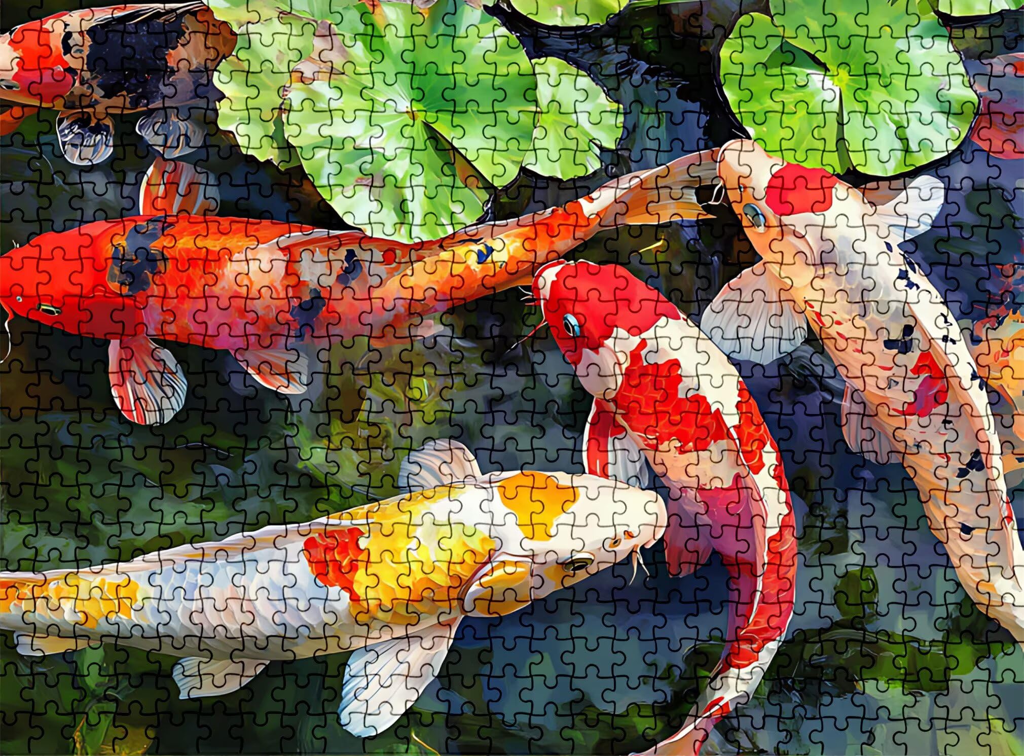 Puzzle 5000 elementów dla dorosłych, Koi Lotos Trudne i kolorowe drewniane puzzle, duża łamigłówka 156,5 x 105,5 cm, antystresowa gra z plakatem, dekoracja ścienna do domu, prezent urodzinowy dla