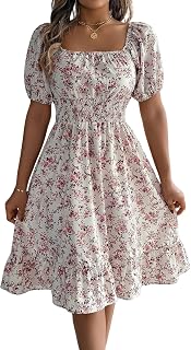 Chic Floral Off-Shoulder Dress with Puff Sleeves & Smocked Waist | Summer Wedding Guest Dress | Square Neck, Ruffle Hem