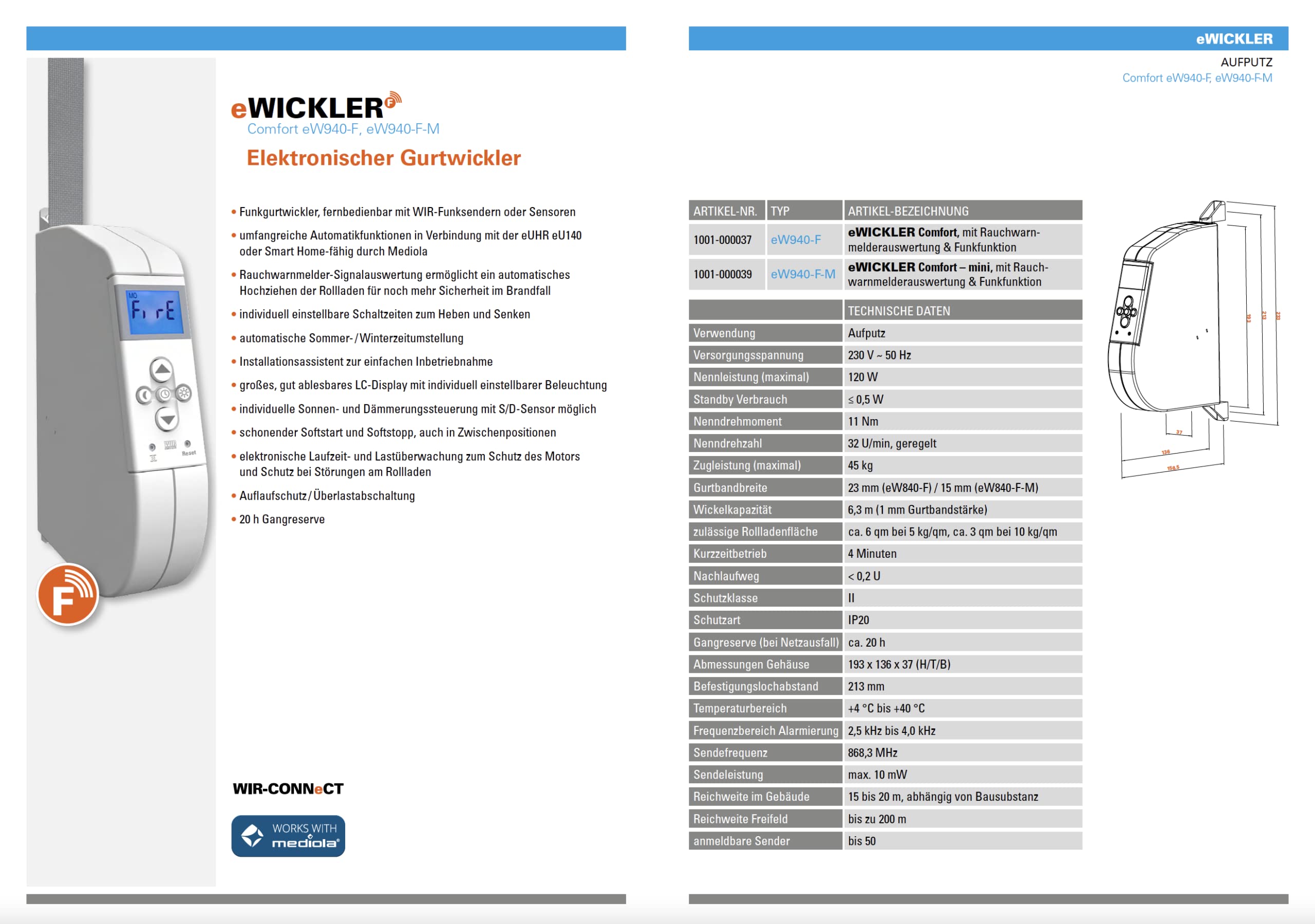 WIR elektronik, eWickler 5 Fenster Funk-Set, eW940-F, 5x elektrischer Gurtwickler + 1x Fernbedienung FB-9, für 17-23 mm Gurtband, Aufputz, bis 45 kg, inkl. Netzstecker (5 Fenster)