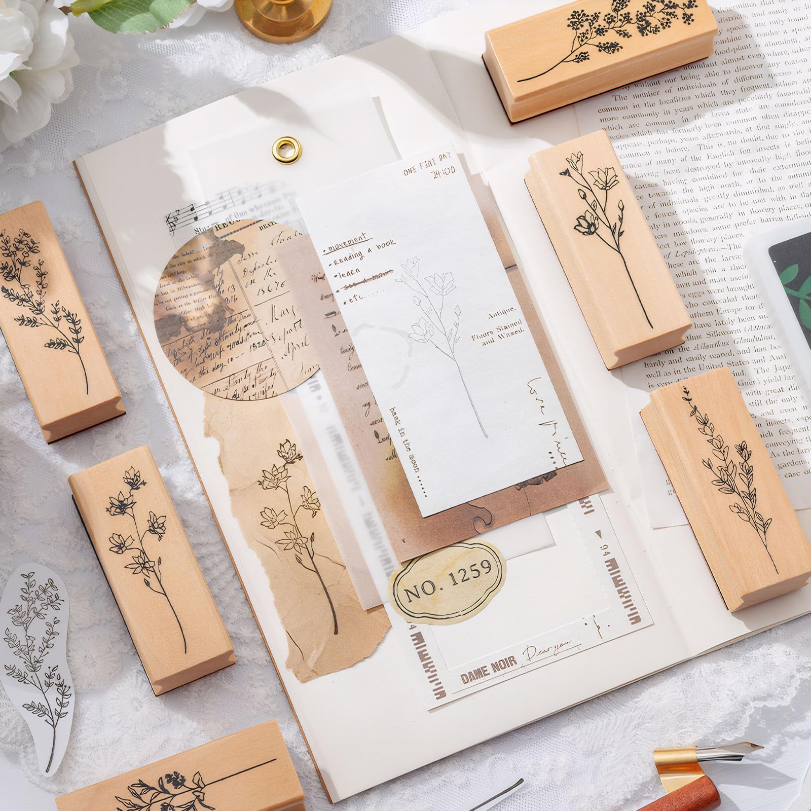 Vintage Flower Stamps - 8 Pcs for Crafting -6
