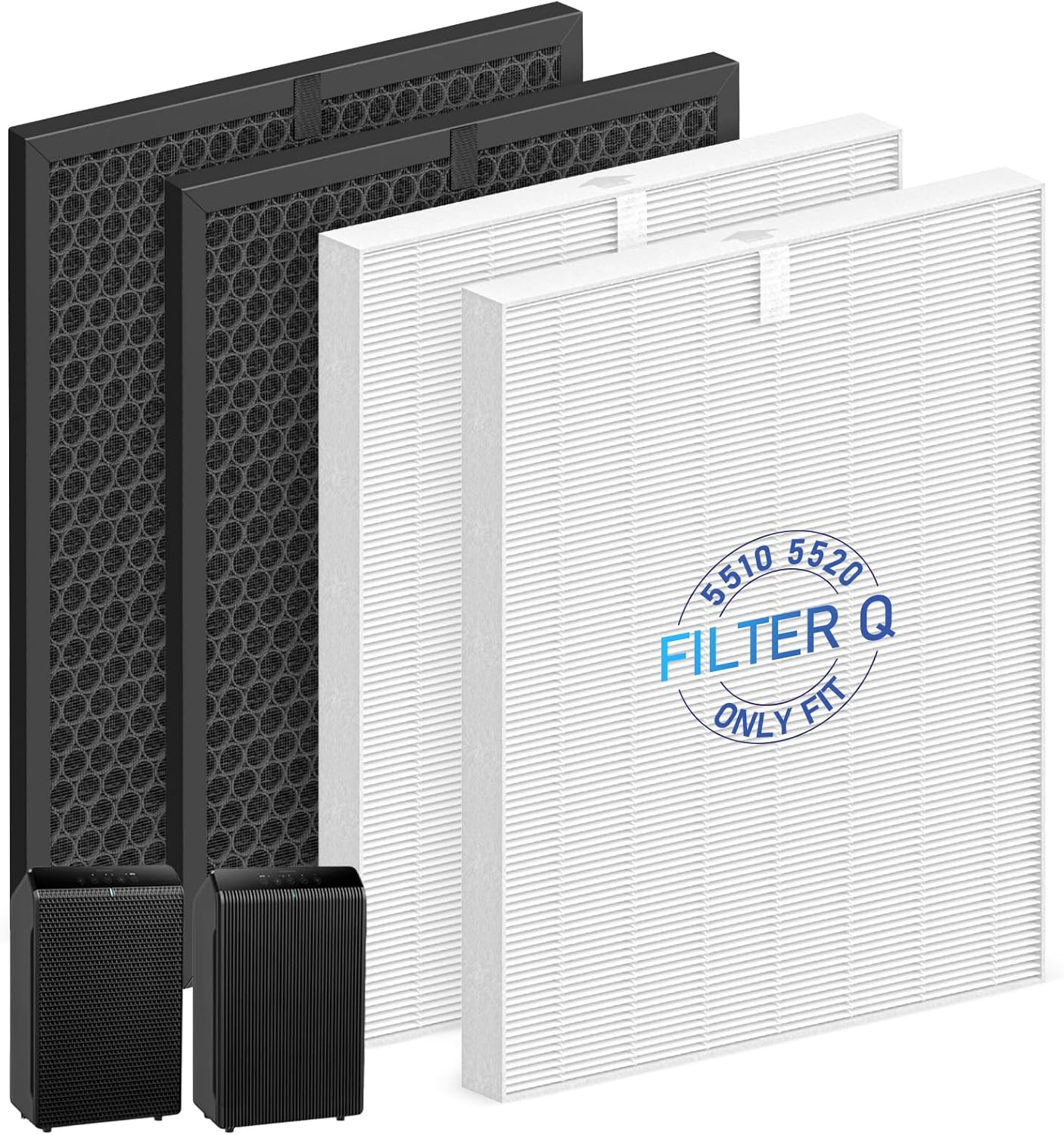 2 Sets 5510 5520 Filter Q For WINIX 5510 5520 Air Purifier Filter Replacement 1712-0123-00 For Large Room 1882 Ft²/Hr 2 Middle & 2 Activated Carbon Filters Captures Pet Dander Smoke Dust Pollen