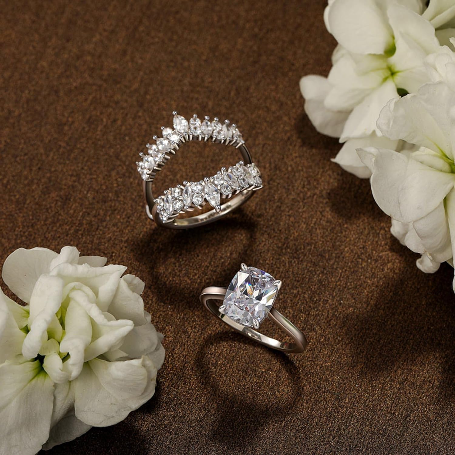 Jeulia 2PCS Interchangeable Wedding Ring Set for Women 925 Sterling Silver 5.44 ct Cushion Cut Diamond Bridal Set Butterfly Eternity Ring Band Romantic Jewelry Gift with Box - Image 5