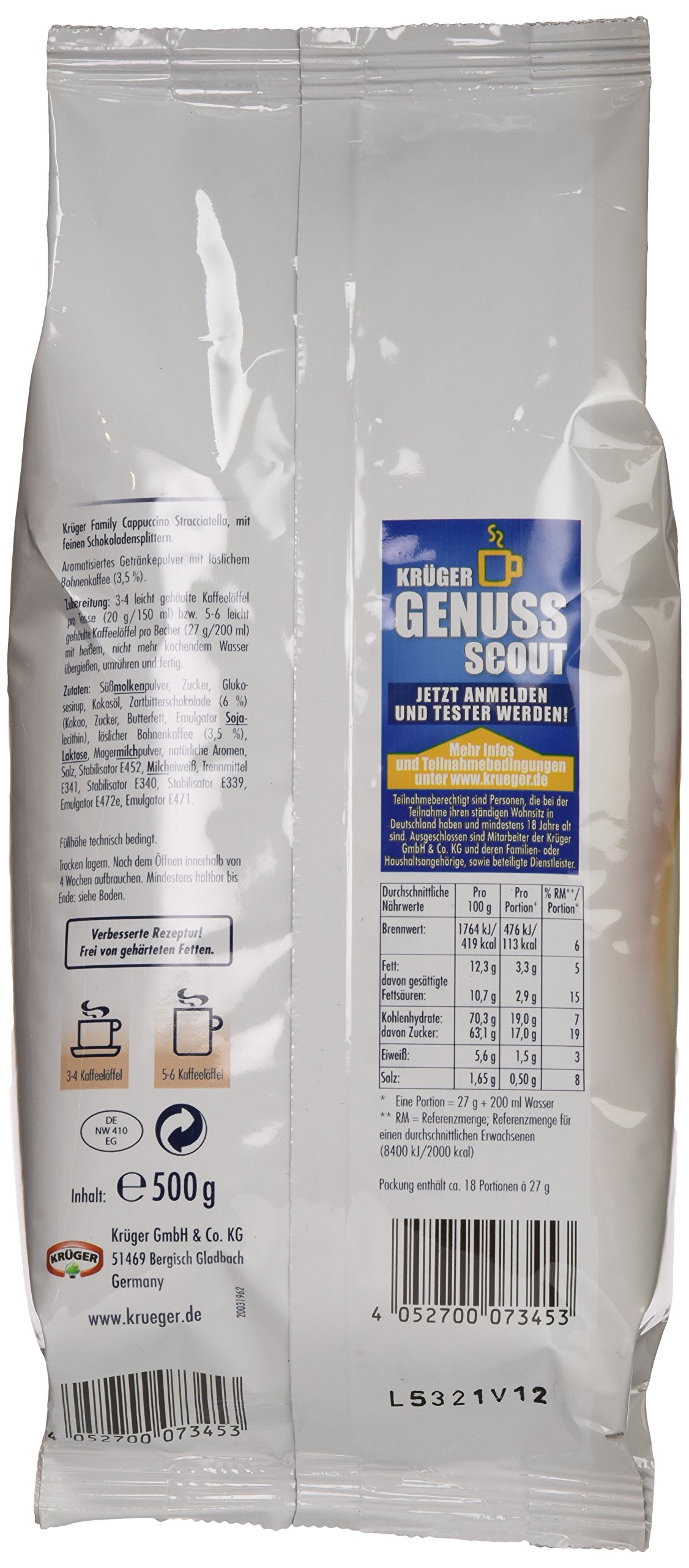 Krüger Fa mit Straccia- tella Cappuccino, 12er Pack (12 x 500 g)