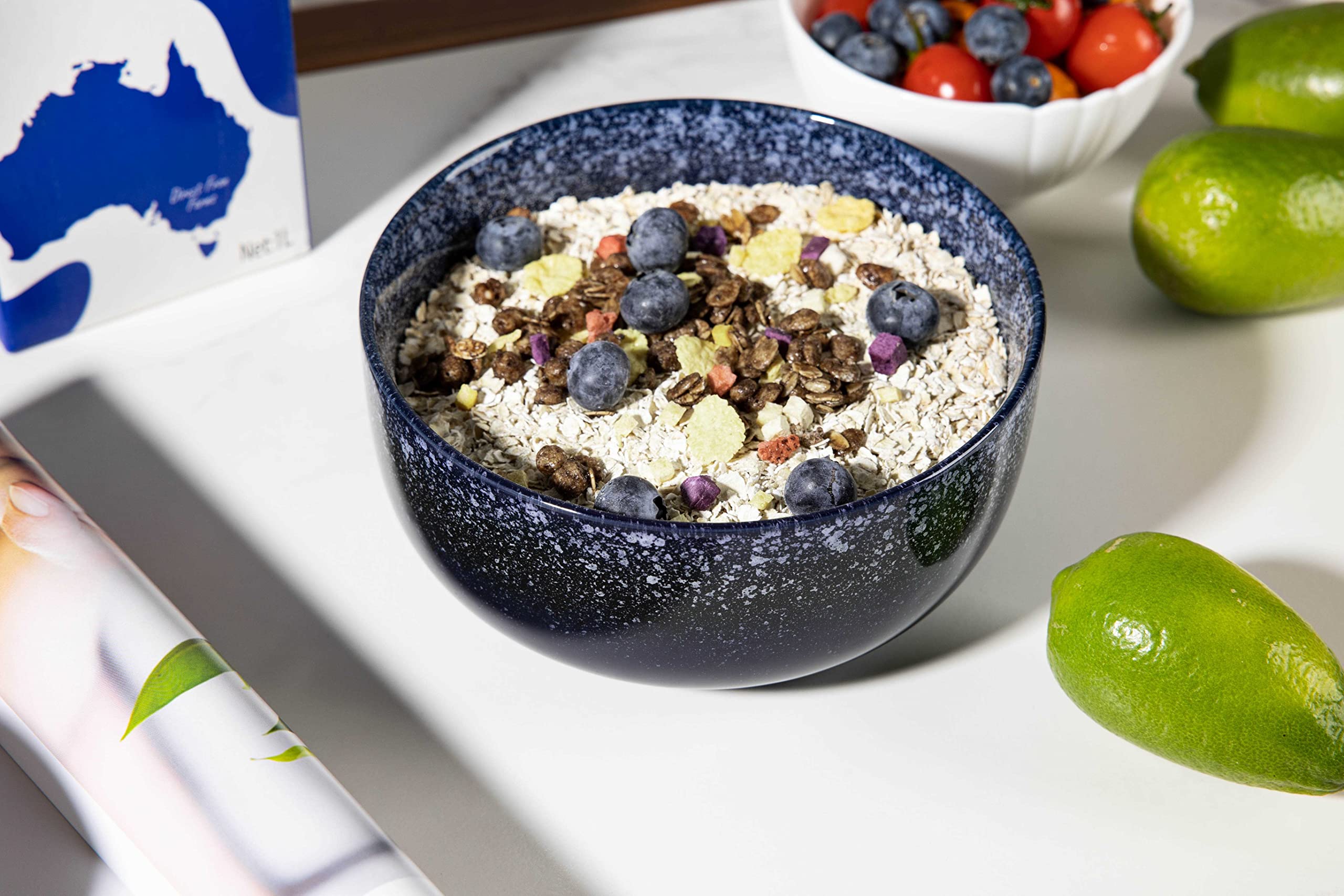 S&Q'S CERAMICS Schüssel 4er Set, 1020.6 g Küchenschalen für Suppe, großes Müsli, Frühstück, Haferflocken, mikrowellen- und spülmaschinenfest, [4er-Set] (Marineblau)