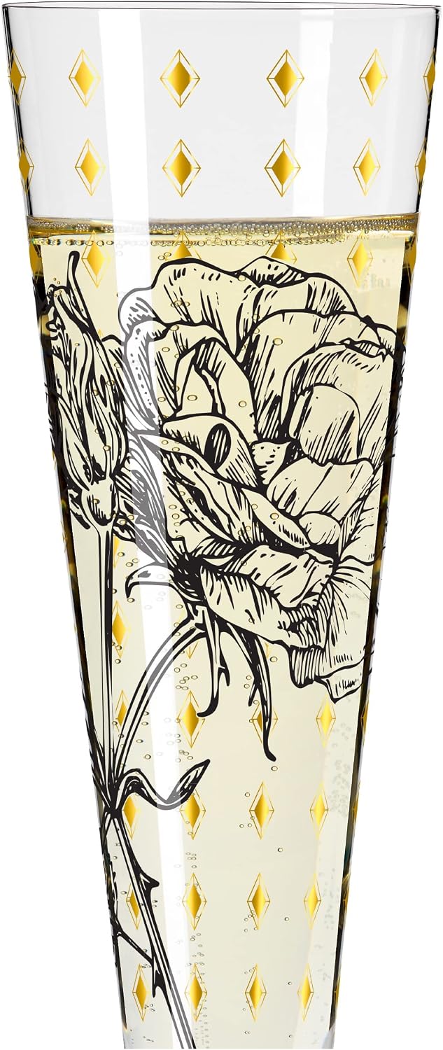 RITZENHOFF 1071030 Champagne Glass 200 ml - Goldnacht No. 30 Series - Rose Garden Motif with Real Gold - Made in Germany