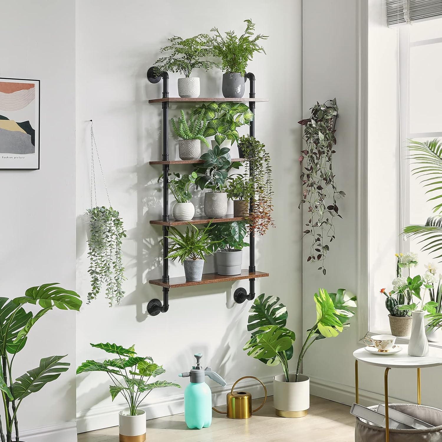 YMYNY Industrial Pipe Shelf Bracket, 4 Tiers Retro Wall Mounted Floating Shelf, Wood DIY Bookshelf, Storage Shelves for Living Room, Bedroom, Office, 24" Farmhouse Bathroom Shelving, UHWS002H