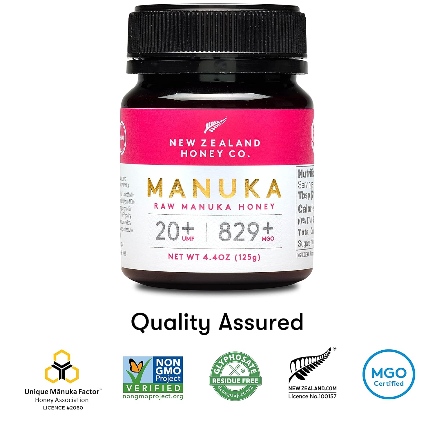 New Zealand Honey Co. Raw Manuka Honey UMF 20+ | MGO 829+ 4.4oz, UMF Certified & Bamboo Spoon 12cm
