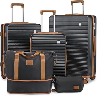 imiono Luggage Sets 3 Piece,Hardside Suitcase Set with Spinner Wheels,Lightweight Travel Carry on Luggage set Clearance with TSA Lock（20/24/28,Black）