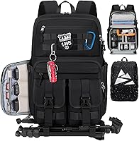 RAINSMORE Waterproof Camera Backpack for DSLR SLR Mirrorless - 15.6" Laptop Sleeve, Rain Cover, Tripod Holder, Tactical Photography Bag, Black
