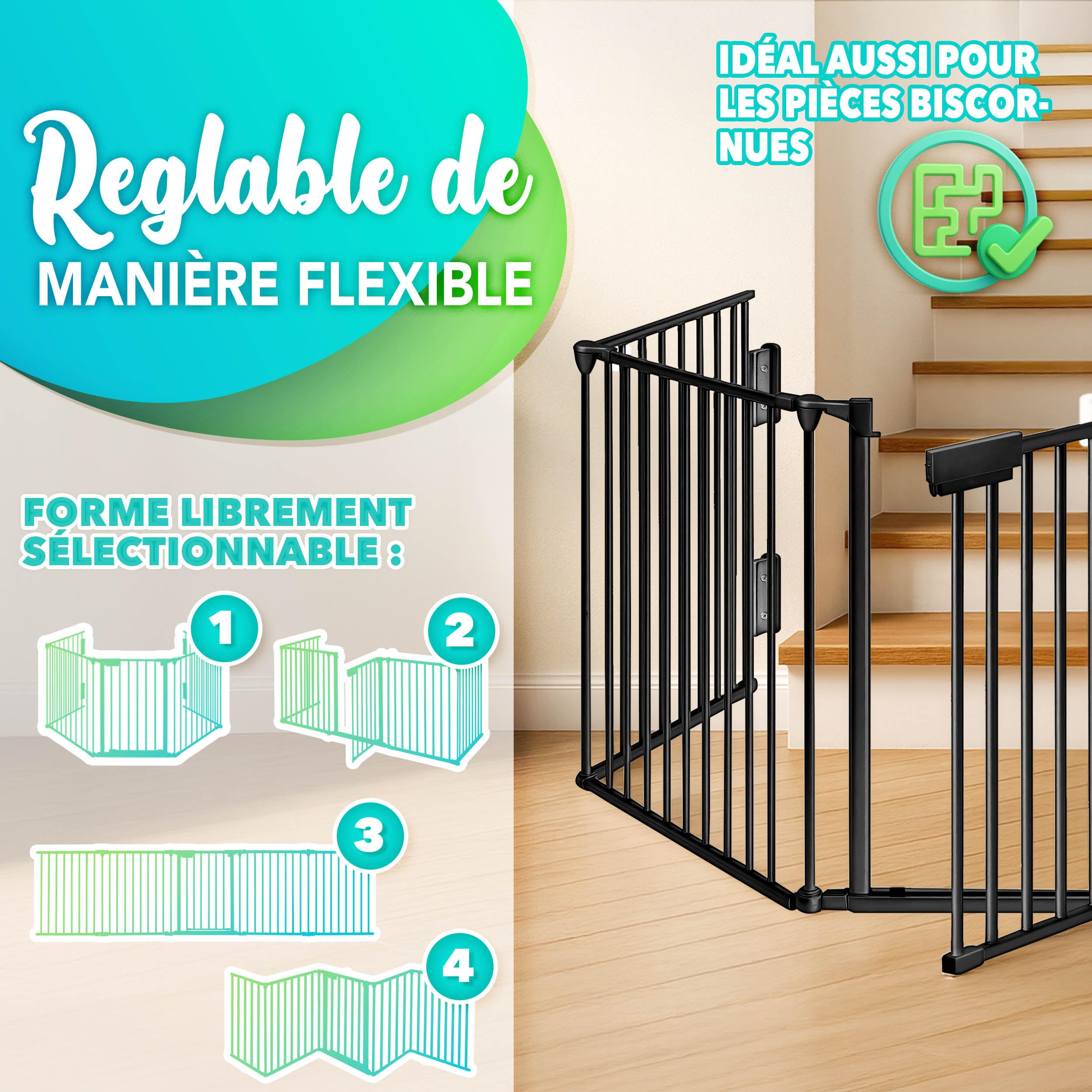 KIDUKU Barrière de sécurité Enfant Grande Version 300 cm Grille de Protection métal Pliable avec Porte Inclus 5 éléments