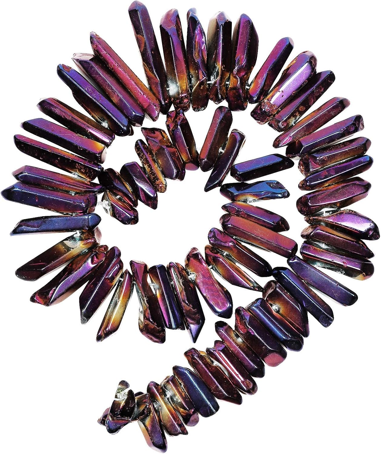Amogeeli Titanium Coated Rock Crystal Points Quartz Top Drilled Stone Loose Beads for Jewelry Making