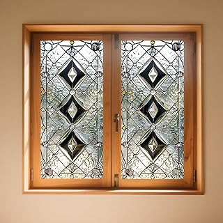 IVN Privacy Window Film Decorative Stained Glass Diamond Pattern with Cl...