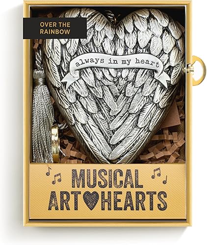 Miniatura 7 de DEMDACO Art Hearts Collection Always in My Heart - Alas de ángel gris pizarra, 3.5 x 3.5 pulgadas, corazón de arte musical de metal con llave