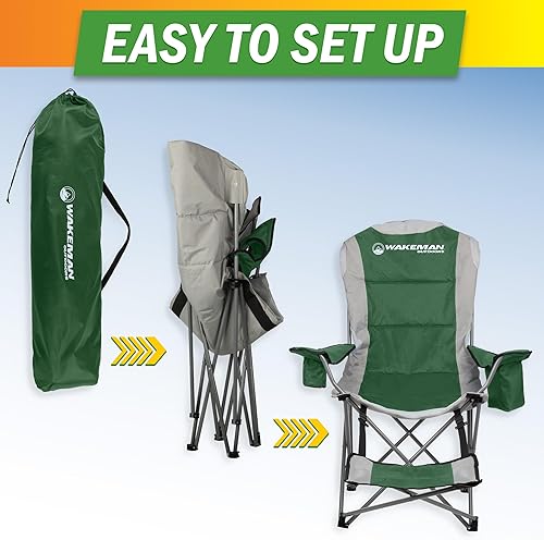 Miniatura 7 de Wakeman Outdoors - Silla de camping con reposapiés, silla de playa de capacidad de 300 libras con reposapiés, portavasos y bolsa enfriadora, silla