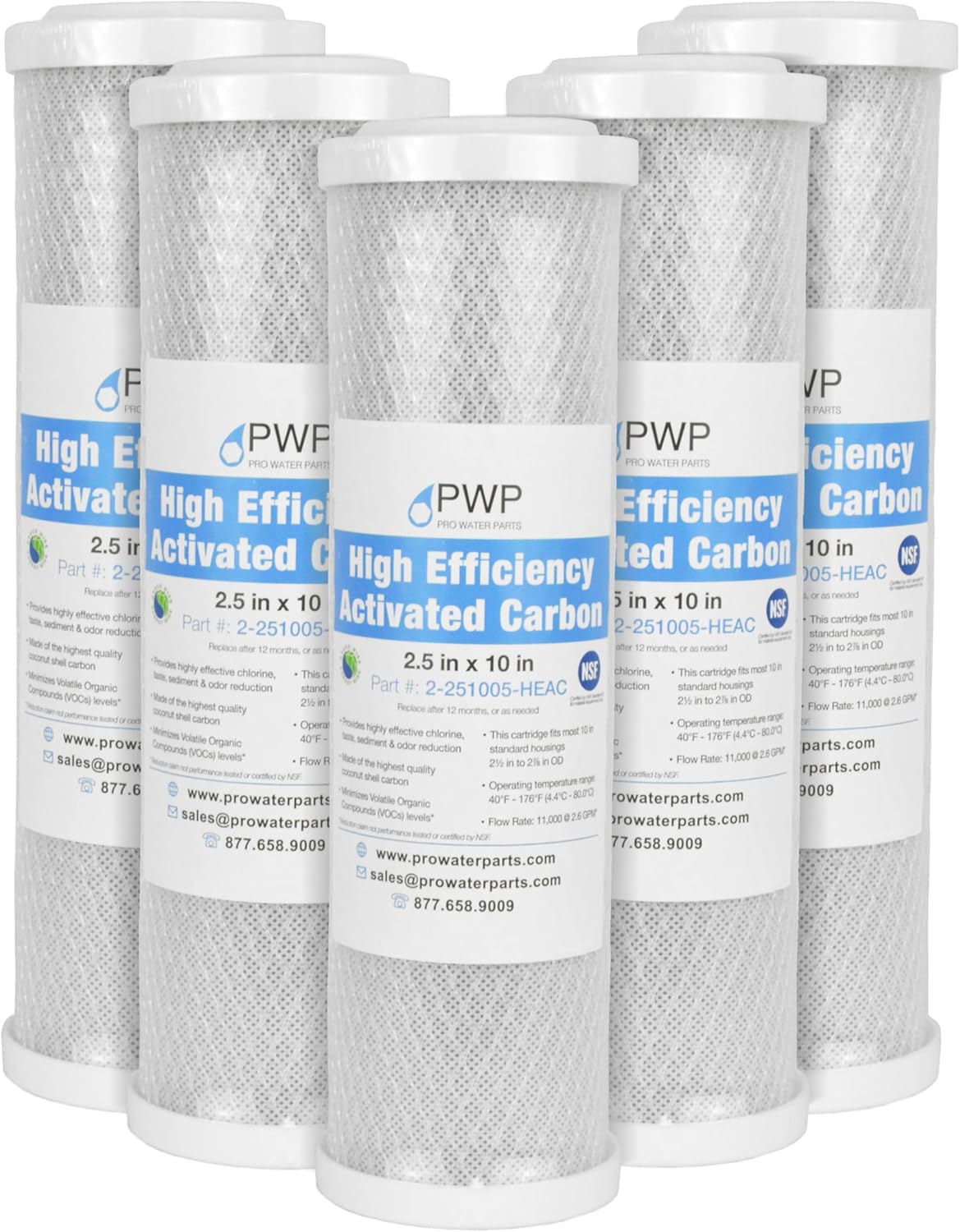 High Efficiency Activated Carbon Water Filter Cartridge 5 Micron Fits Standard 2.5 x10" Housings