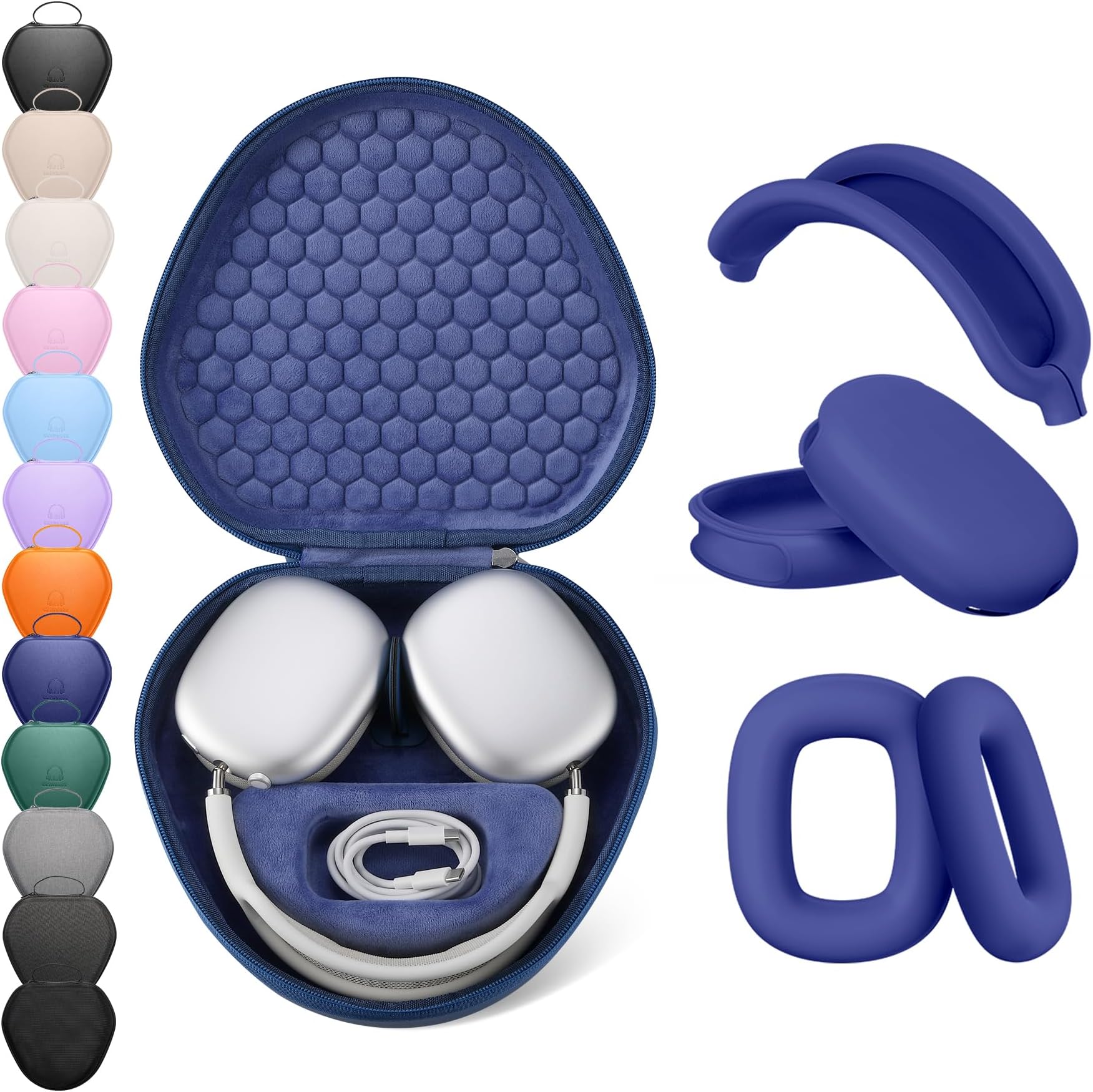 for Airpods Max Case Cover,Smart Case with Sleep Mode Made by Air pods,Compatible with Apple Air Pods Max,Protective Carry Travel Cover AirPods Pro Max Cases,Headphone,Navy Blue+Blue