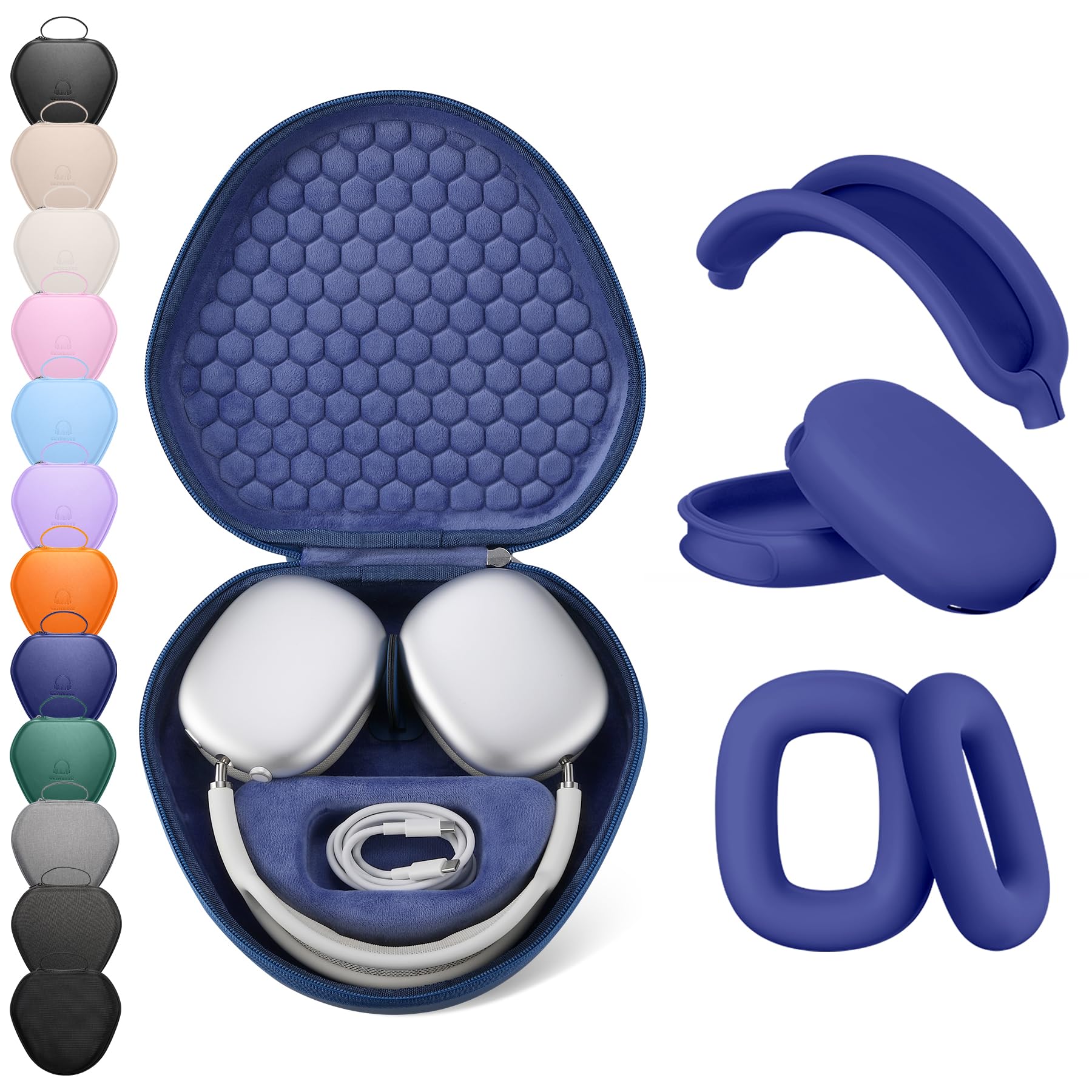 for Airpods Max Case Cover,Smart Case with Sleep Mode Made by Air pods,Compatible with Apple Air Pods Max,Protective Carry Travel Cover AirPods Pro Max Cases,Headphone,Navy Blue+Blue