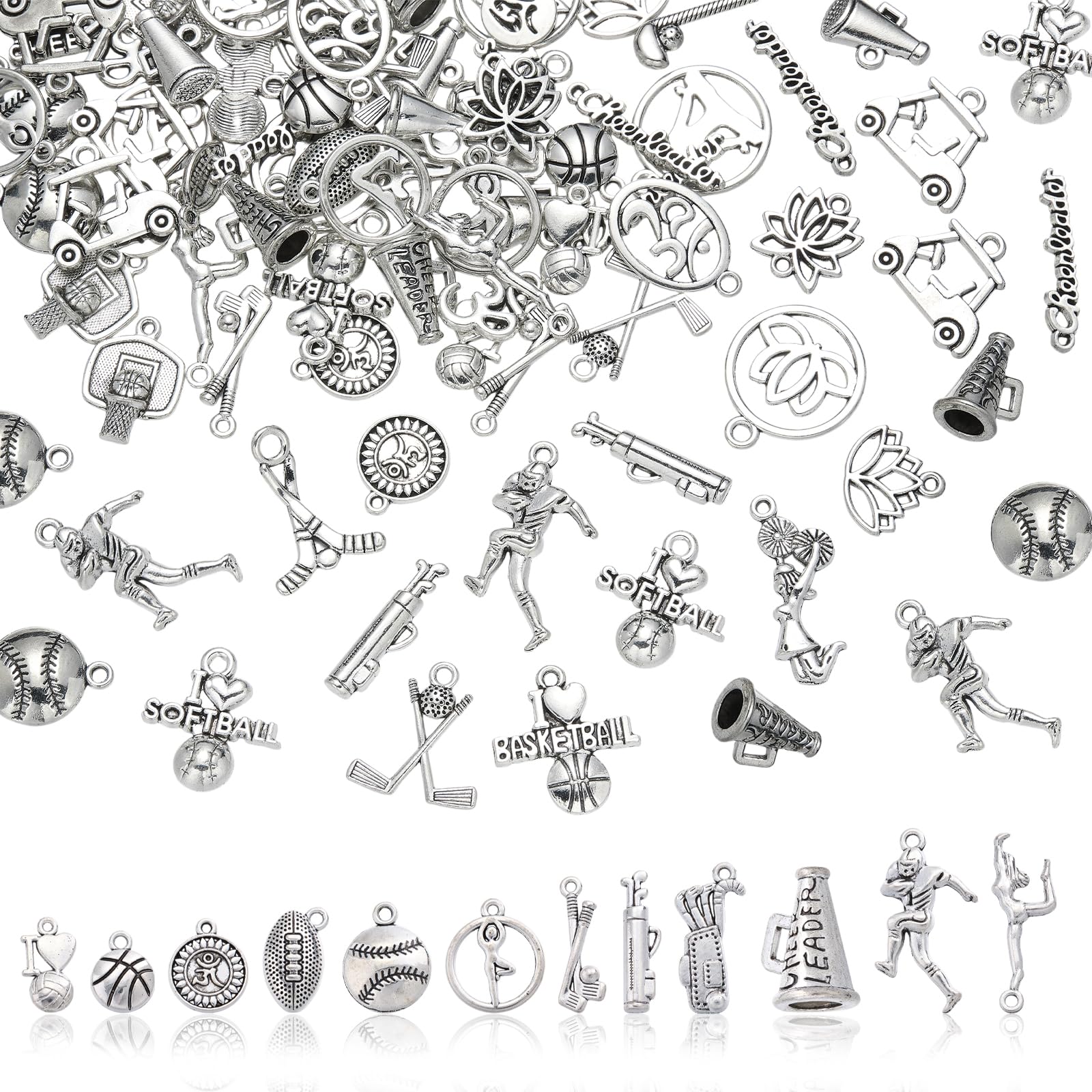 COGCHARGER Sports Bulk Assorted Charms for Jewelry Making, 100Pcs