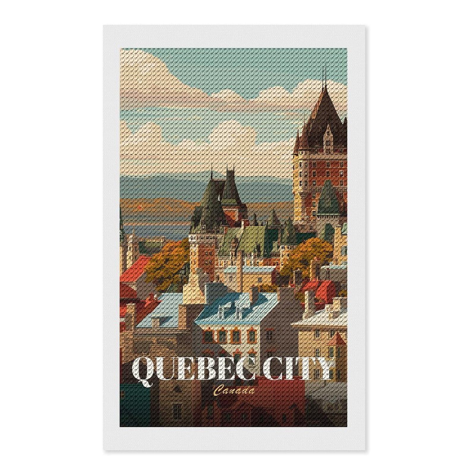 Junmoney Quebec City Vintage Travel Diamond Painting Kit 12"x20", Festive Craft Gift, Bedroom Decor, Full Kit Included, Creative Gift Idea