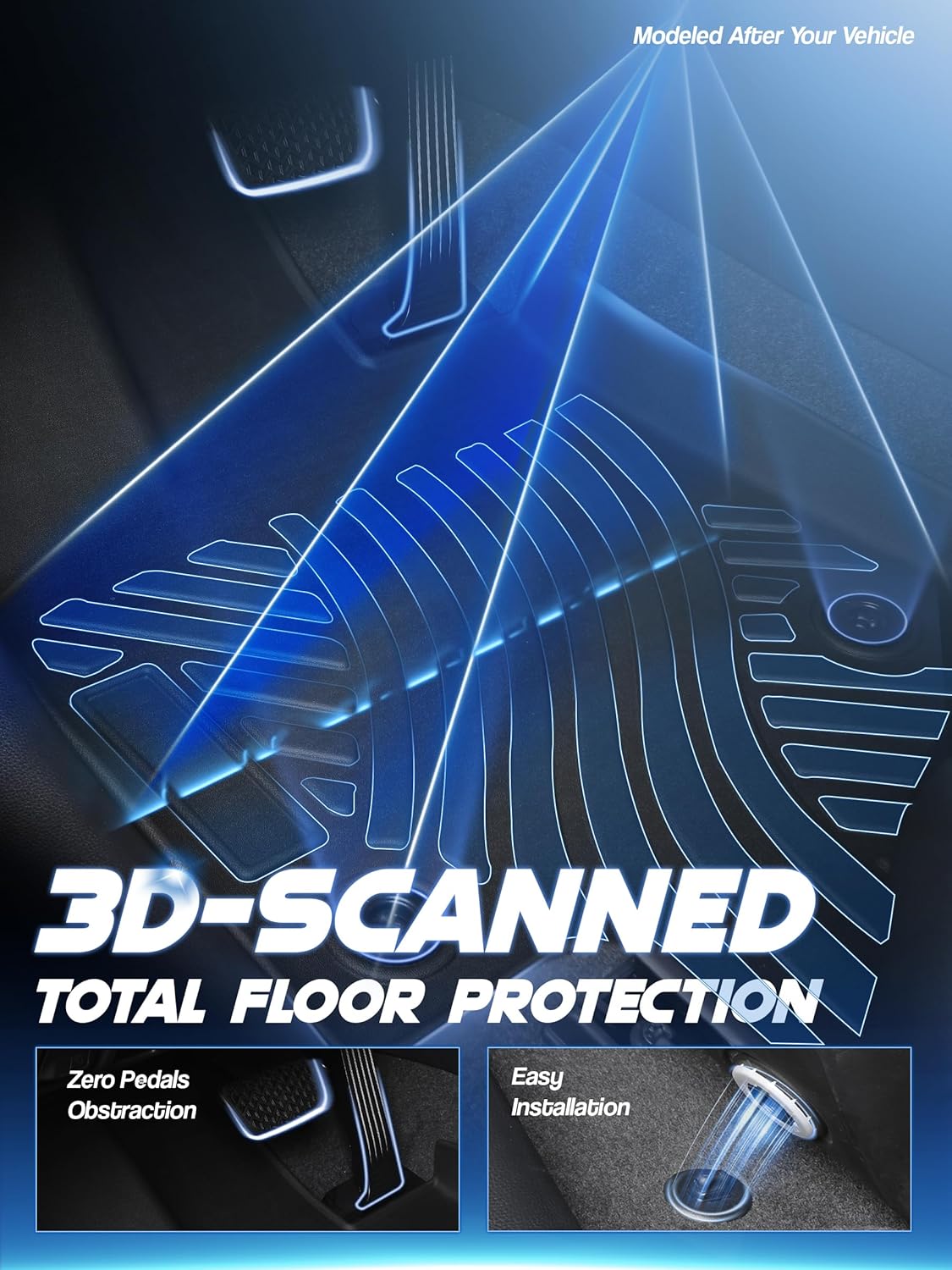 Floor Mats Fit for Toyota RAV4 2019 2020 2021 2022 2023 2024(Not for Hybrid),Custom Fit TPE All Weather Floor Mats,Front and Rear Row Mats,Automotive Car Floor Liners Set,Black - Image 2