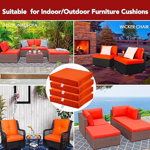 Miniatura 8 de Paquete de 4 fundas de repuesto para cojín de patio al aire libre, poliéster teñido con hilo resistente, resistente al agua y anti-UV, 22 pulgadas