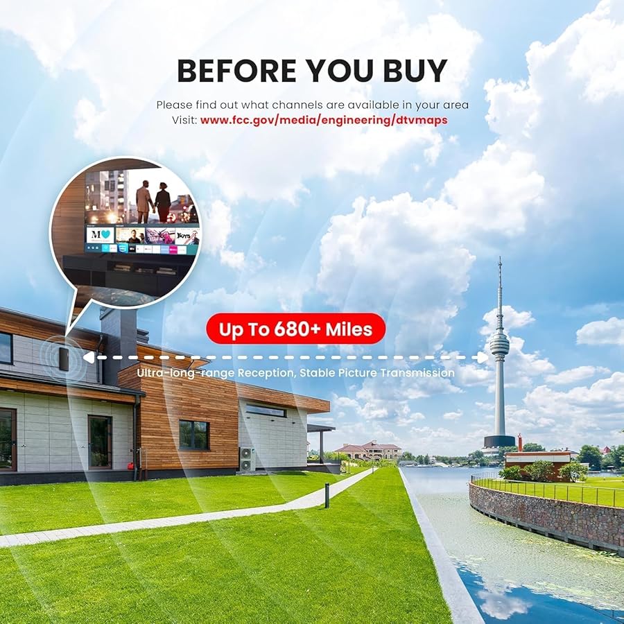 Outdoor TV Antenna Amplified HD Digital Antenna Water-Resistant for Smart TV Long Range with Amplifier for Indoor and Outdoor TV Boost for Local Channels 25ft HDTV Cable Support 4K - image 5