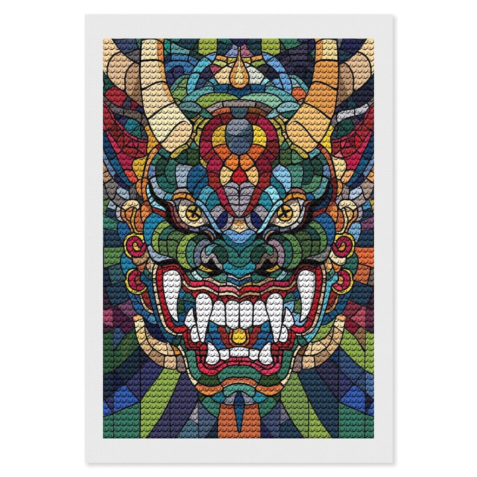 Junmoney Stained Glass Dragon Mask Diamond Painting Set 8"x12", for Beginners, Modern Decor, Simple to Start, Gift Idea, Pleasing Wall Art Project