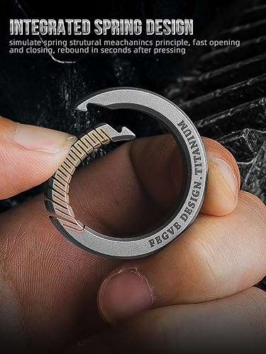 Vista 9 de FEGVE Carabiner Keychain Clip with 2 Key Rings, Titanium Quick Release Keychain Small Carabiner Clip for Keys