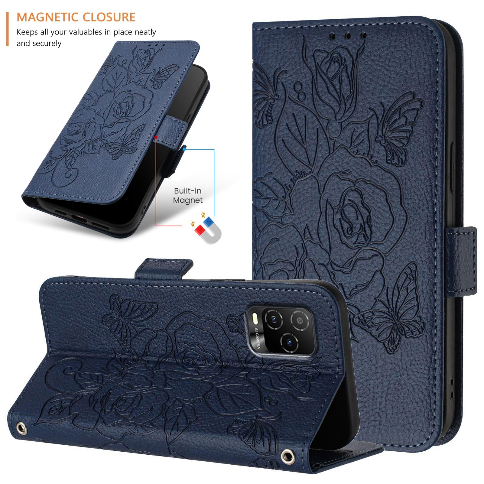 Funda para teléfono BLU View 5 Pro y protector de pantalla, bloqueo RFID, ranura para tarjetas, función atril en relieve, funda para teléfono celular BLU View5 Pro B170D View5Pro View 5Pro,