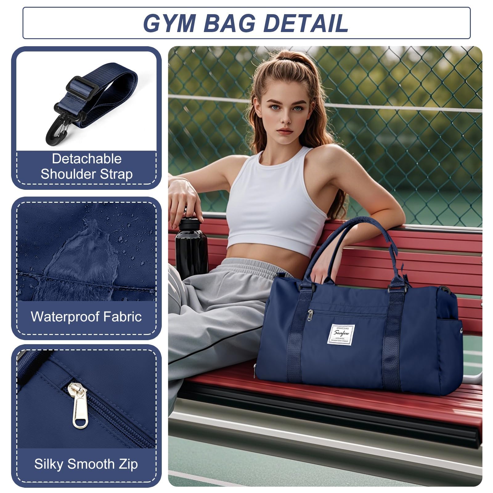 HYC00 Borsone Palestra Donna Uomo Borsa Sportiva con Scomparto Scarpe Borsone da Viaggio Sports Gym Bag Grande Borse da Palestra Piscina Donna Fitness Weekend Duffel Bag Borsa per Ospedale,Blu Reale