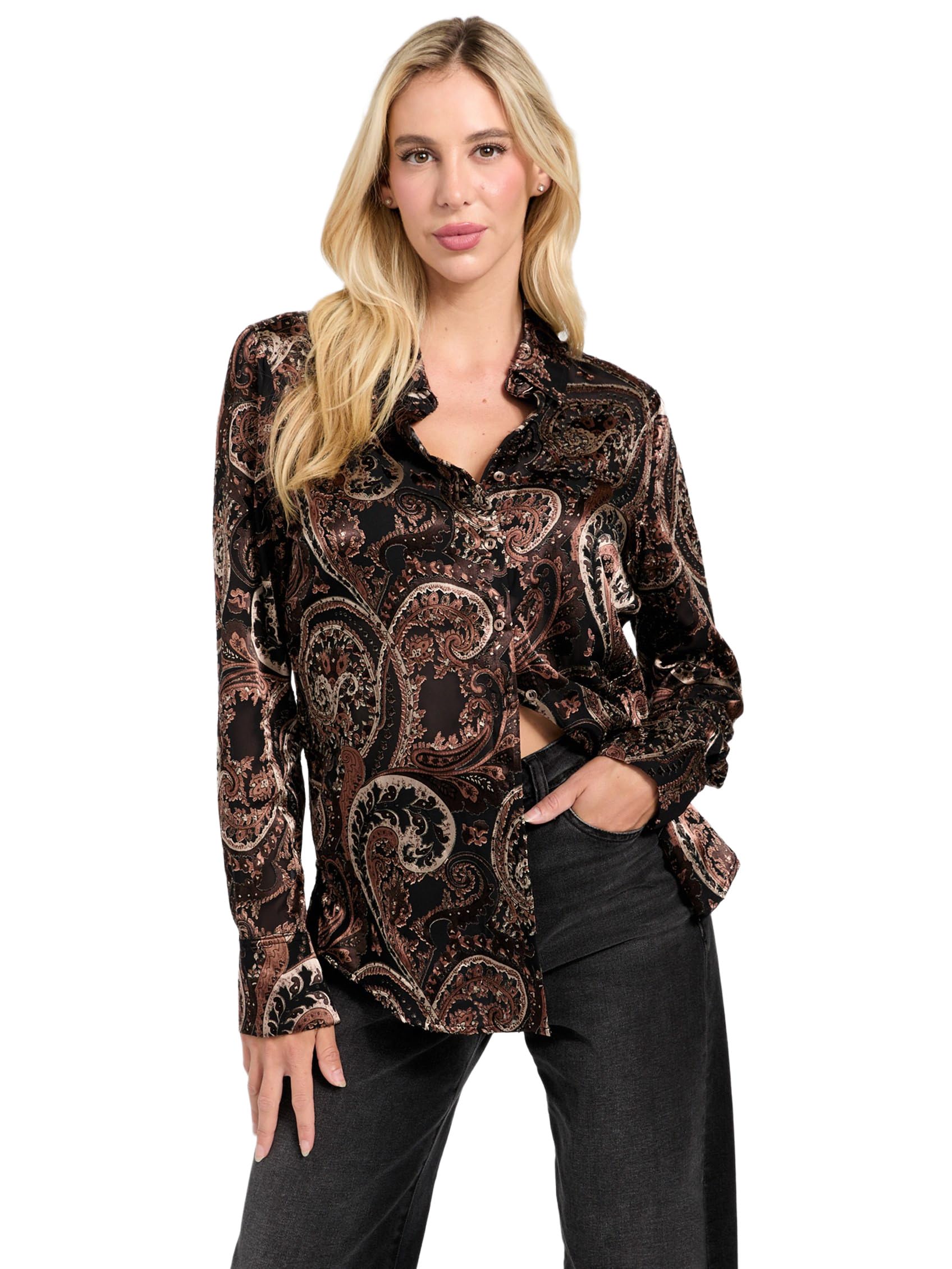 Guess Womens Long Sleeve Clarisse Oversize Shirt