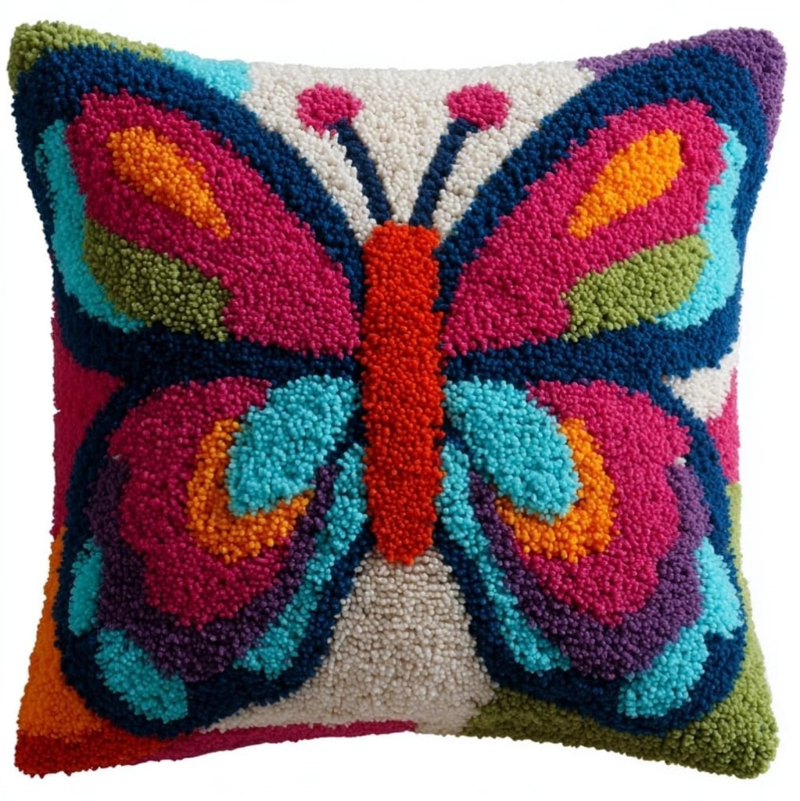 WallustrioaW Latch Hook Pillow Cover Making Kit 43x43cm,Animals Butterfly