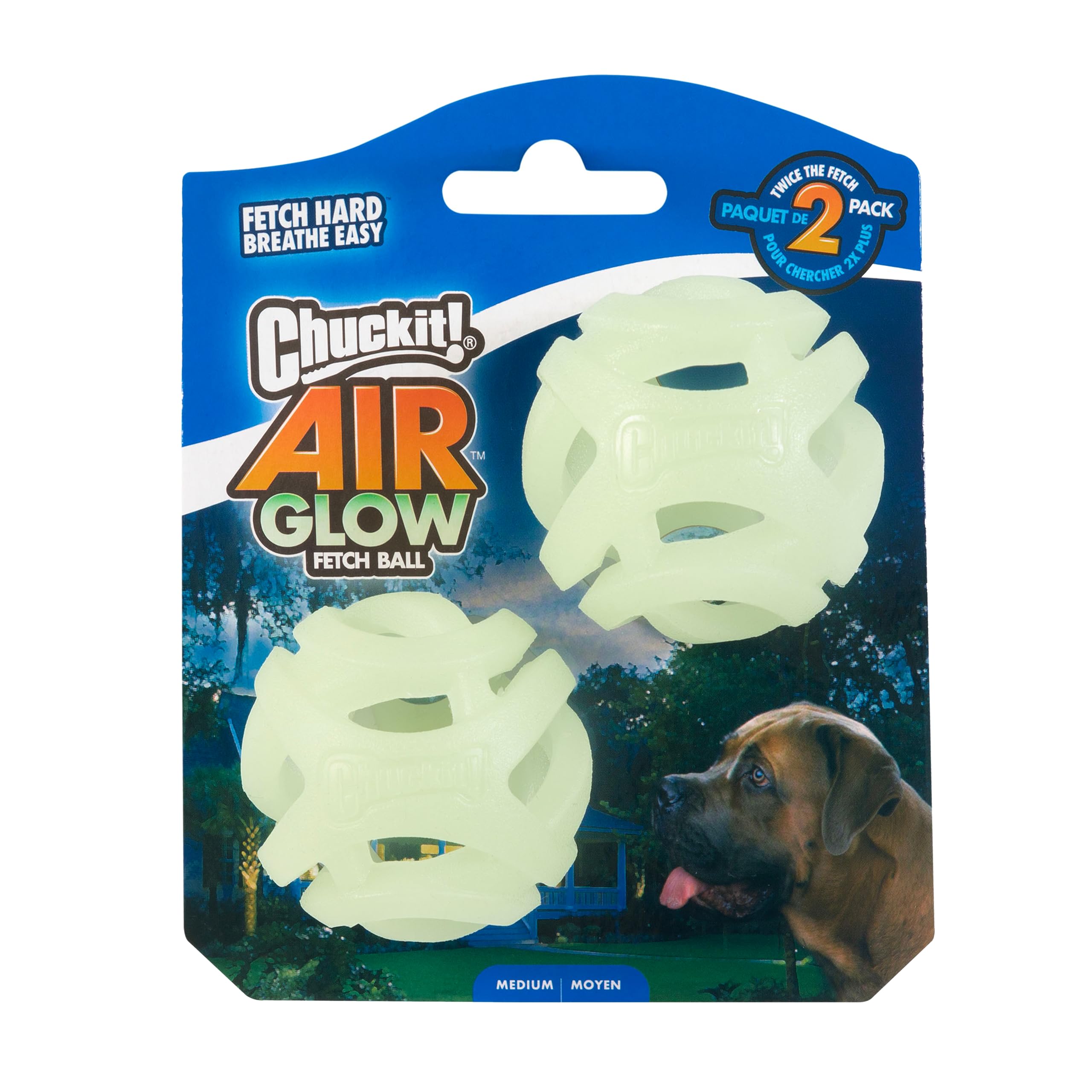 Chuckit! Air Glow Fetch Ball Dog Toy, Medium (2.5 Inch) Pack of 2, for Breeds 20-60 lbs