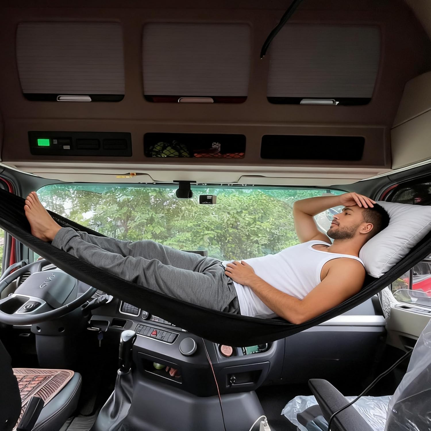 Truck Day Cab Hammock Heavy Duty Supports Over 150 kg Portable Hammock for Truck Front Seat with Storage Pouch