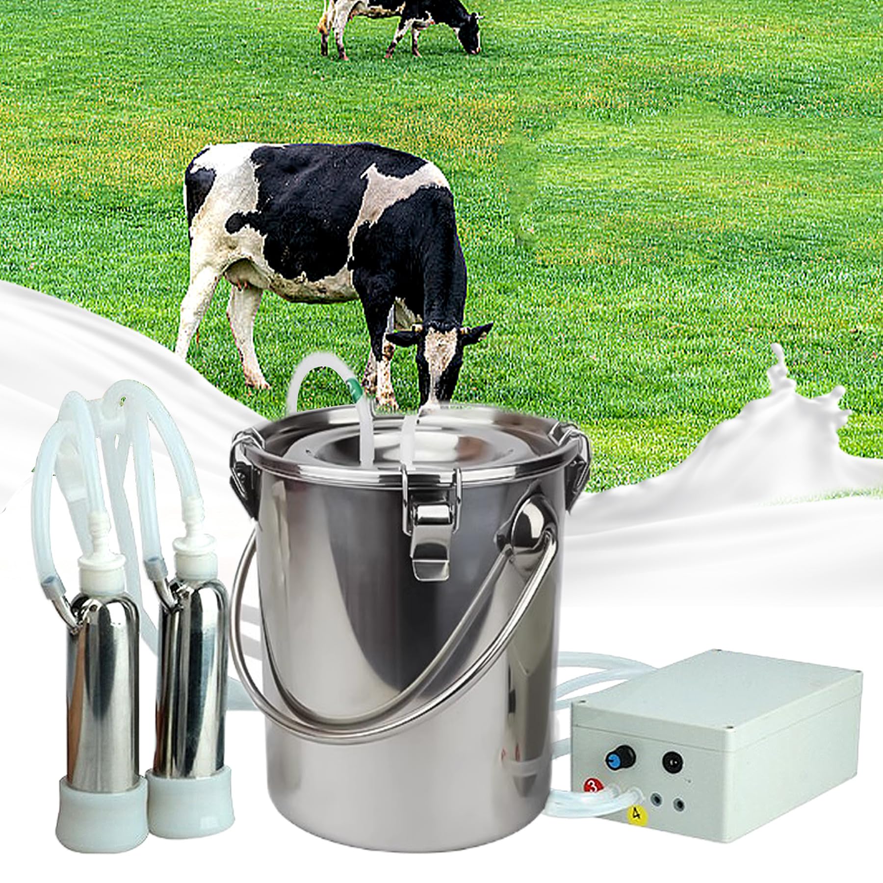 DBMGB Milking Machine 3l, Automatic Cow Milking Machine with Vacuum Pulsation Suction Pump, Portable Pump Household Small-scalefarm Food Grade Set Kit(cows/goats)