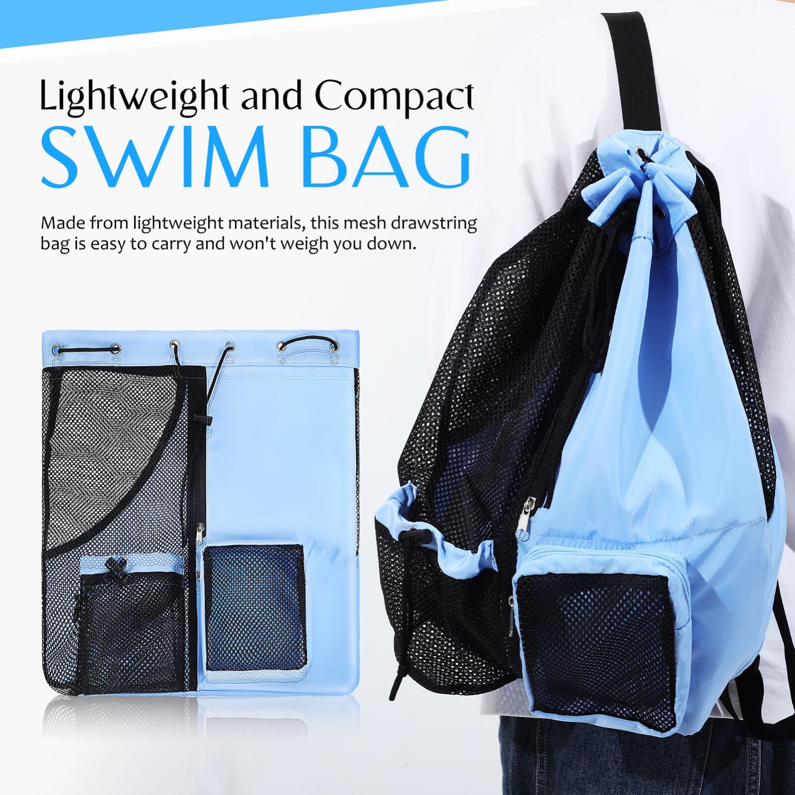 Foldable Swim Bag - Mesh Drawstring Backpack With Wet Pocket, Yellow, For Gym, Pool, Beach