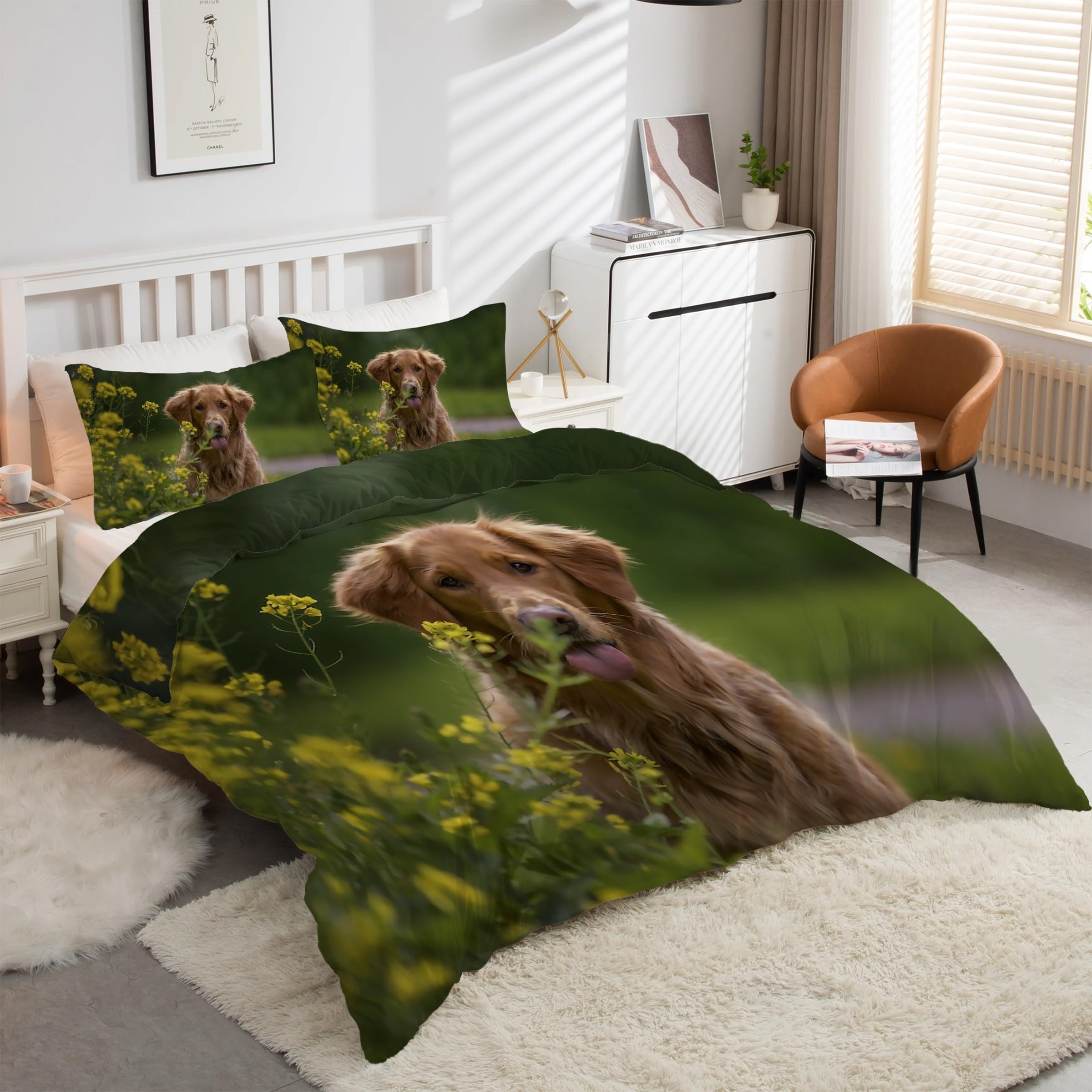 Parure de lit Golden Retriever 220x240 avec housse de couette microfibre et taies d'oreiller