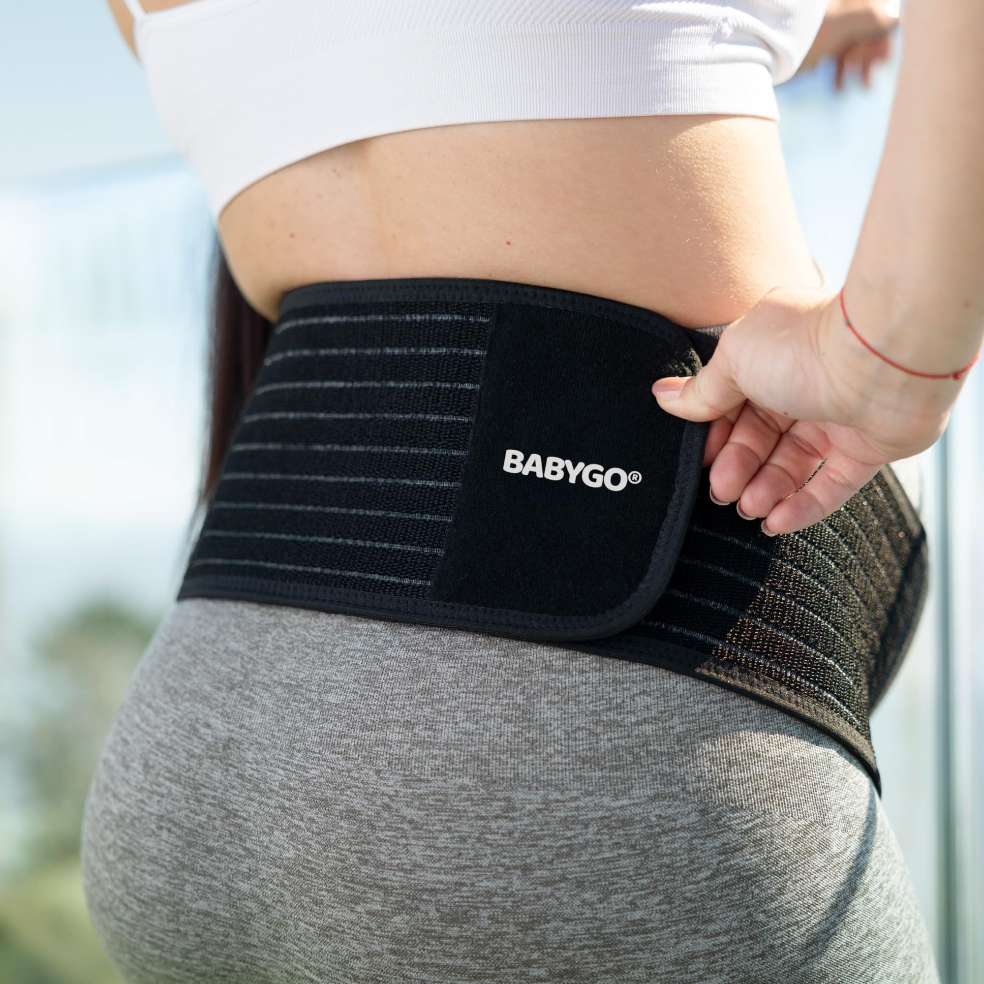 BABYGO® 2 in 1 Pregnancy Belly Band Support for Bump | Pelvic Maternity Belt for Pregnant Women | Helps with Back, Hip Pain | 50 Page Book with Exercises Included | Black One Size — view 3