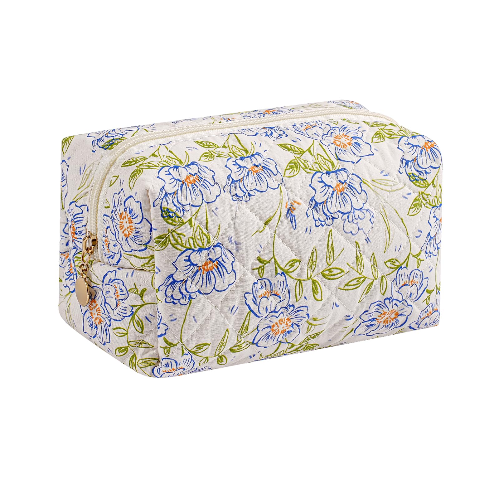 JOVAKIT Square Makeup Bag Cute Cosmetic Bag for Women, Floral Coquette Aesthetic Toiletry Bag, Zipper Make Up Pouch, Travel Make Up Organizer Bag (Big